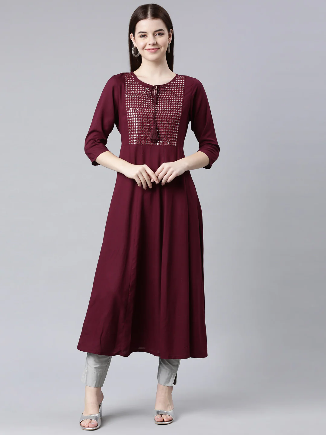 Neerus Purple Straight Casual Solid Anarkali Kurta