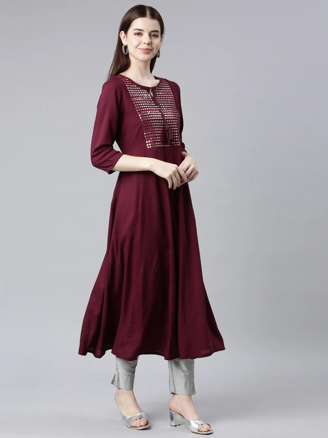 Neerus Purple Straight Casual Solid Anarkali Kurta - Image 3