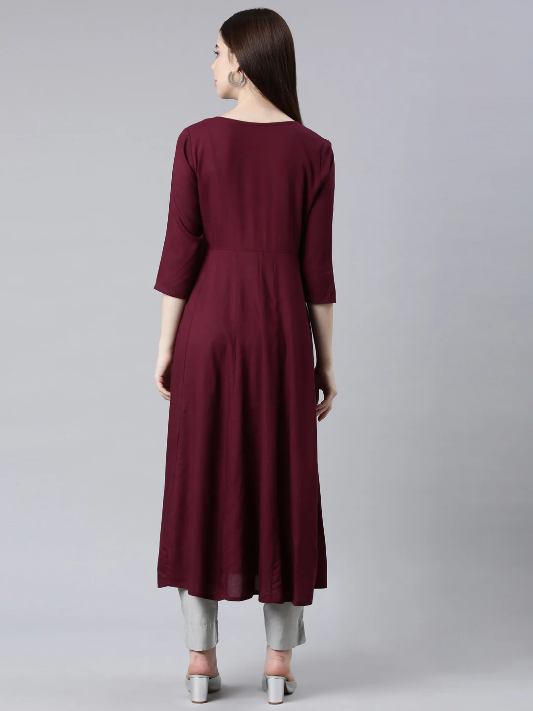Neerus Purple Straight Casual Solid Anarkali Kurta - Image 4