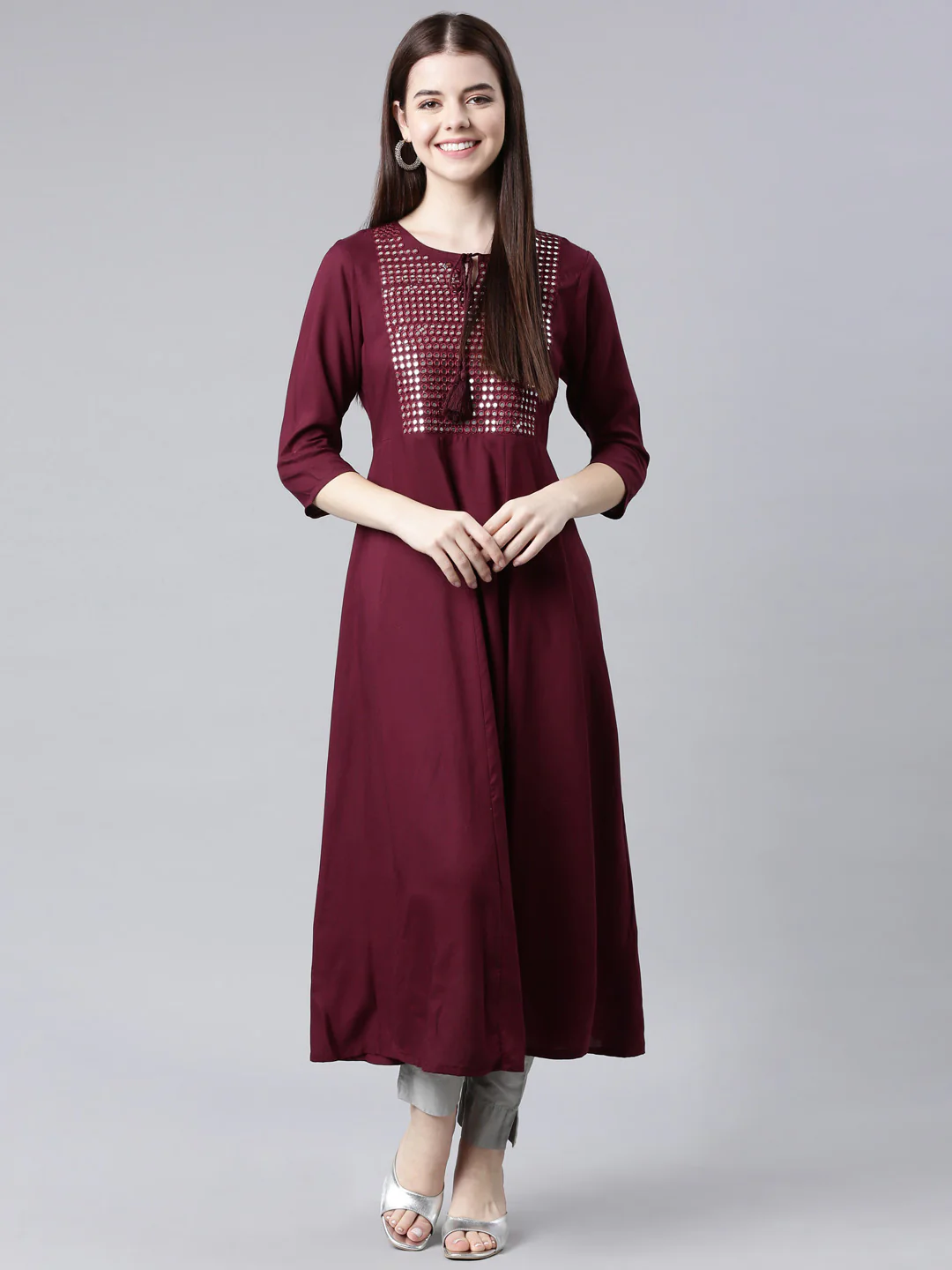 Neerus Purple Straight Casual Solid Anarkali Kurta - Image 7