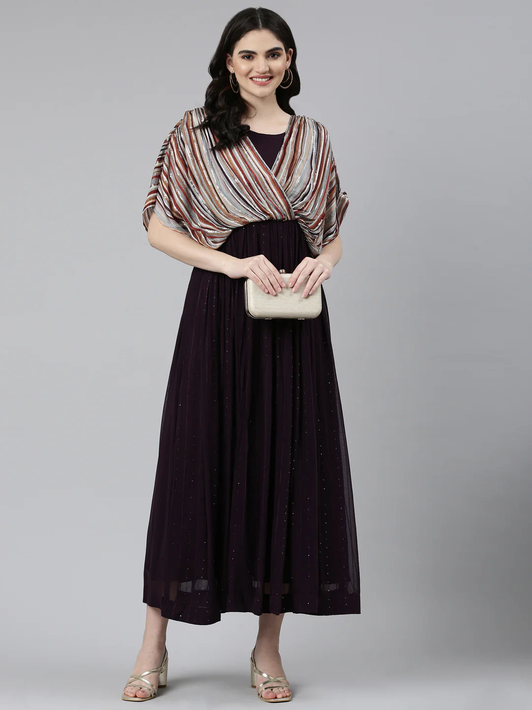 Neerus Purple Straight Casual Solid Dress - Image 5