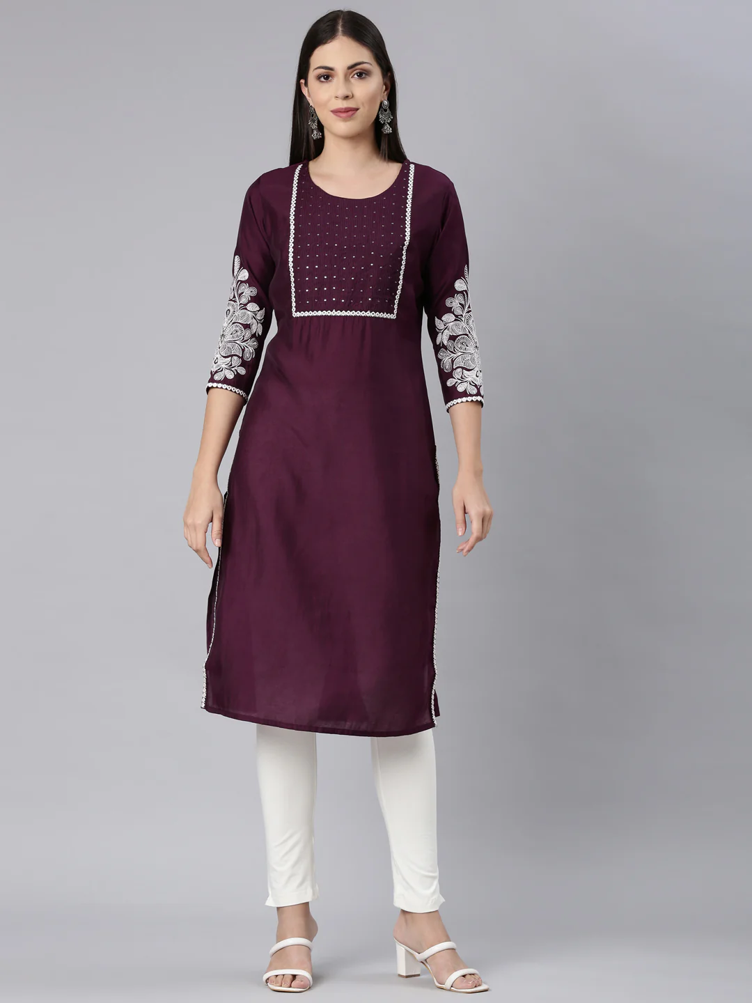 Neerus Purple Straight Casual Solid Straight Kurta