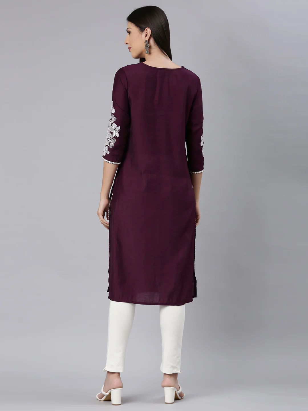 Neerus Purple Straight Casual Solid Straight Kurta - Image 4