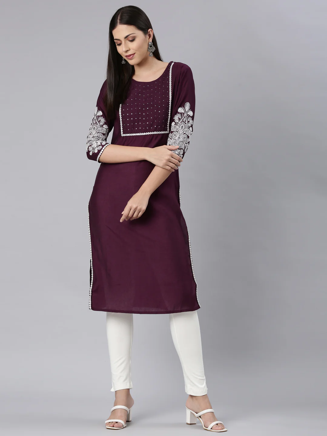 Neerus Purple Straight Casual Solid Straight Kurta - Image 6