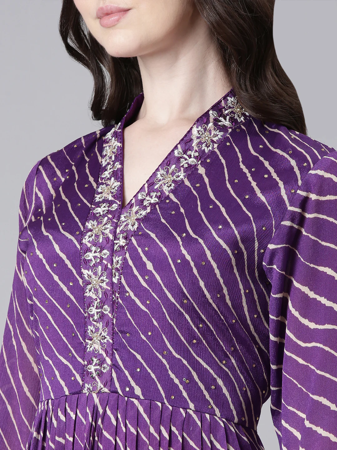 Neerus Purple Straight Casual Striped Dresses - Image 4