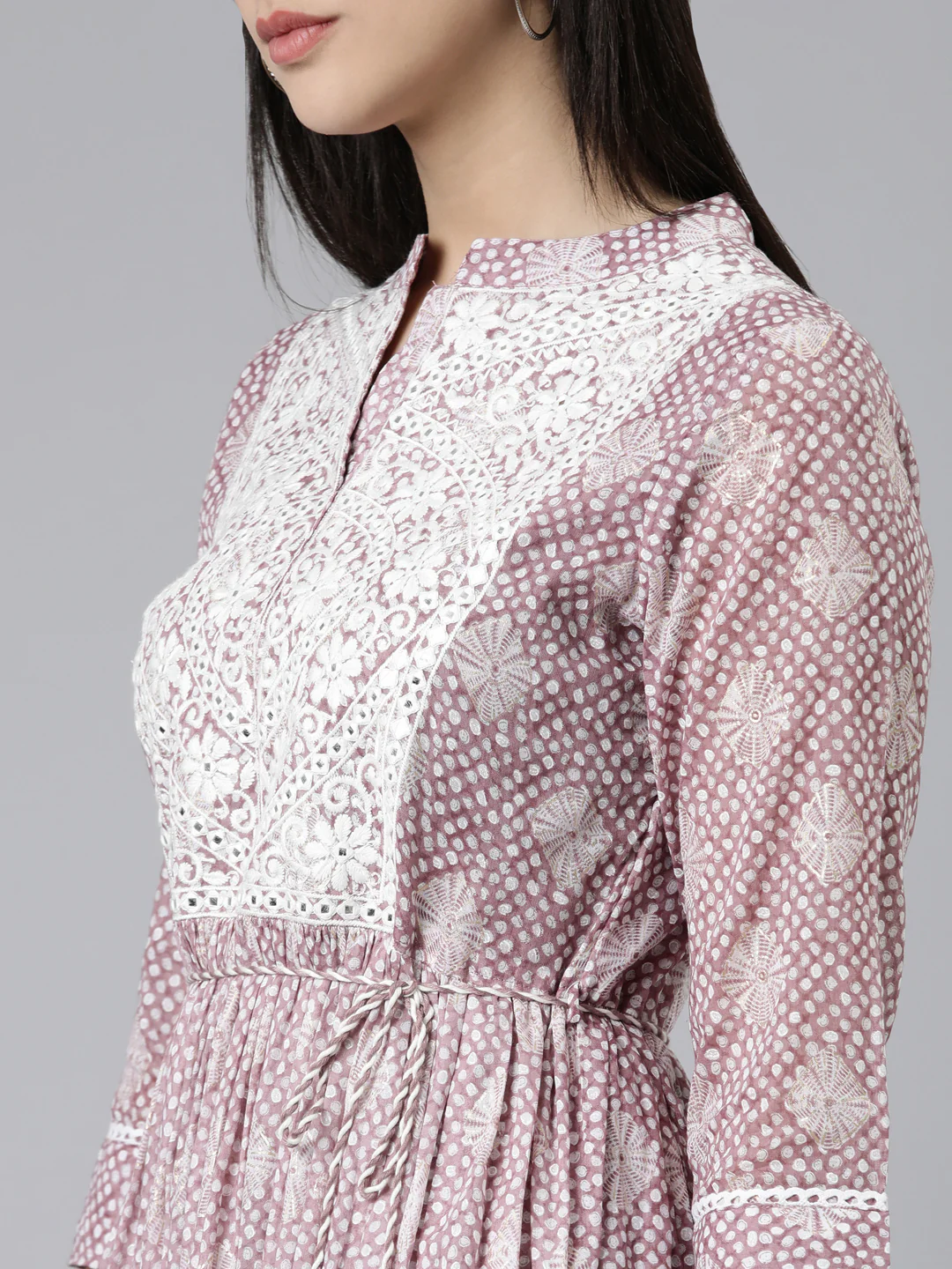 Neerus Purple Straight Printed Cotton Silk Kurta - Image 4