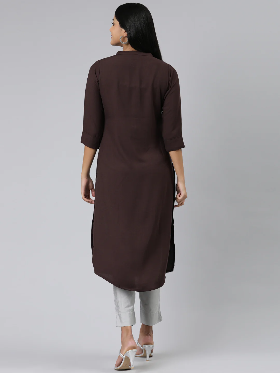 Neerus Purple Straight Solid Viscose Rayon Kurta - Image 3