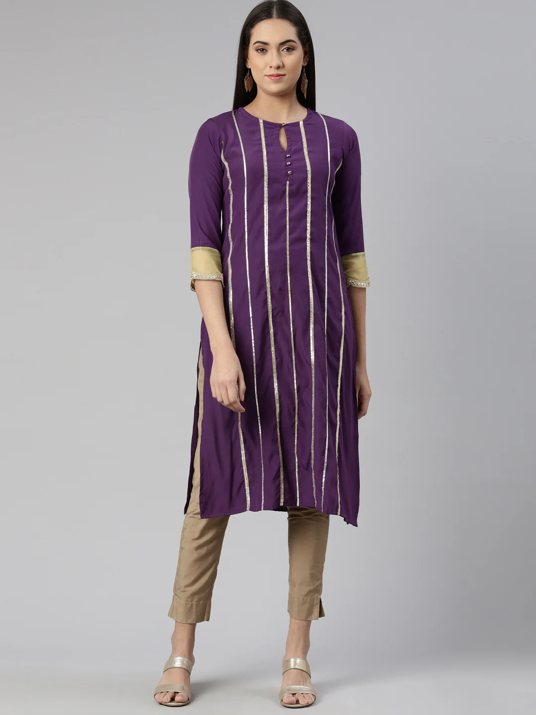 Neerus Purple Straight Straight Crepe Kurta