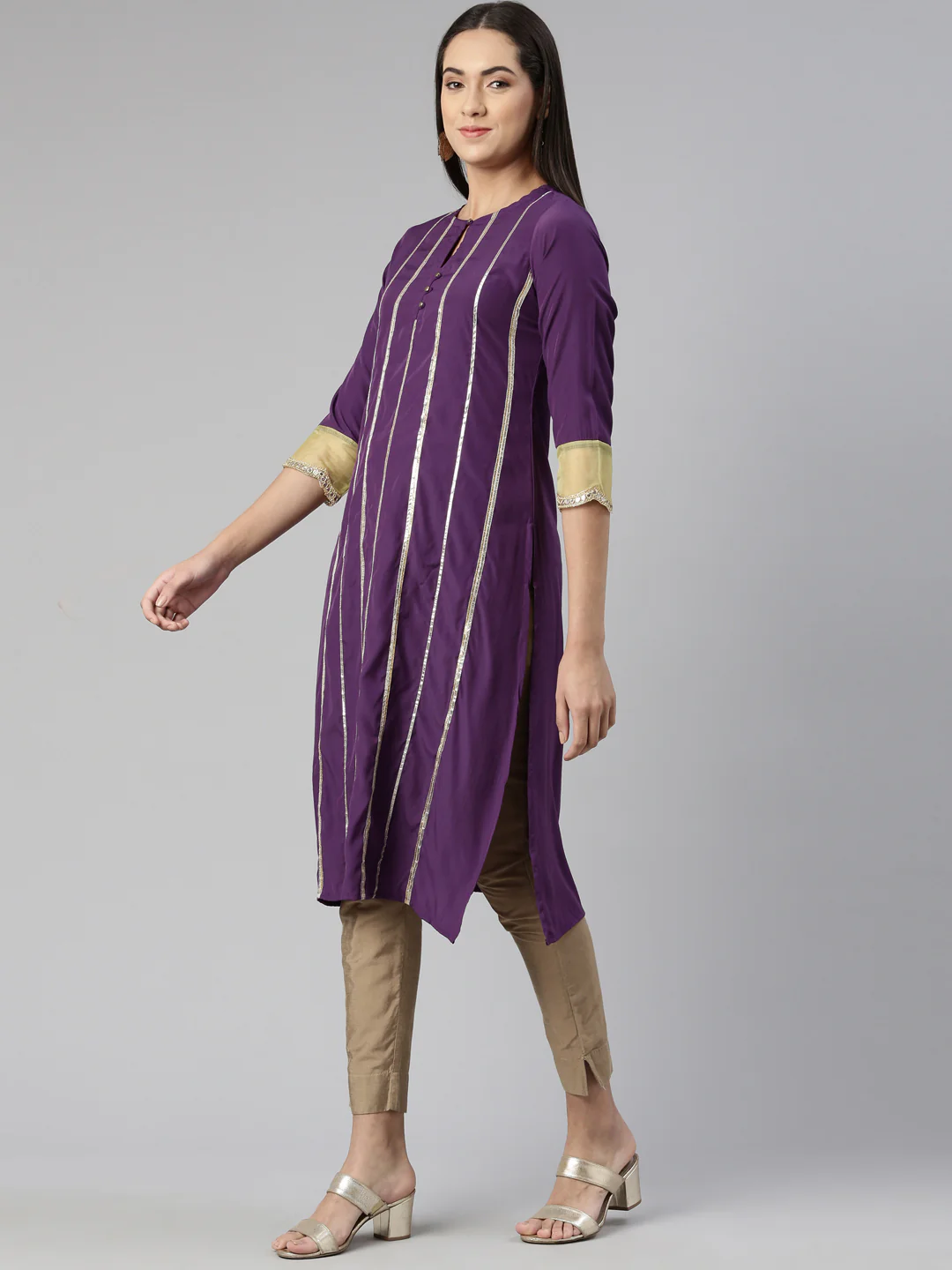 Neerus Purple Straight Straight Crepe Kurta - Image 2