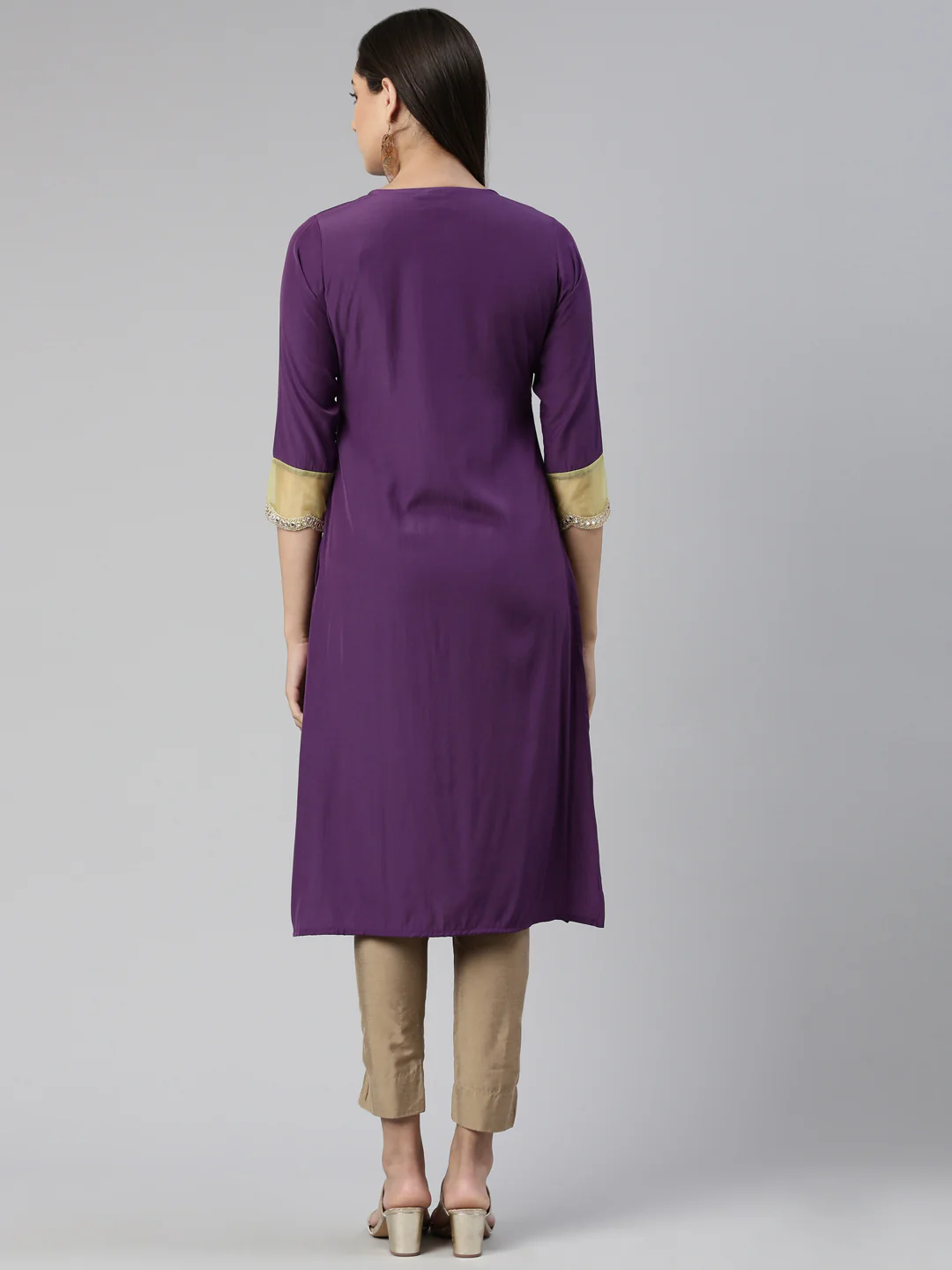 Neerus Purple Straight Straight Crepe Kurta - Image 3