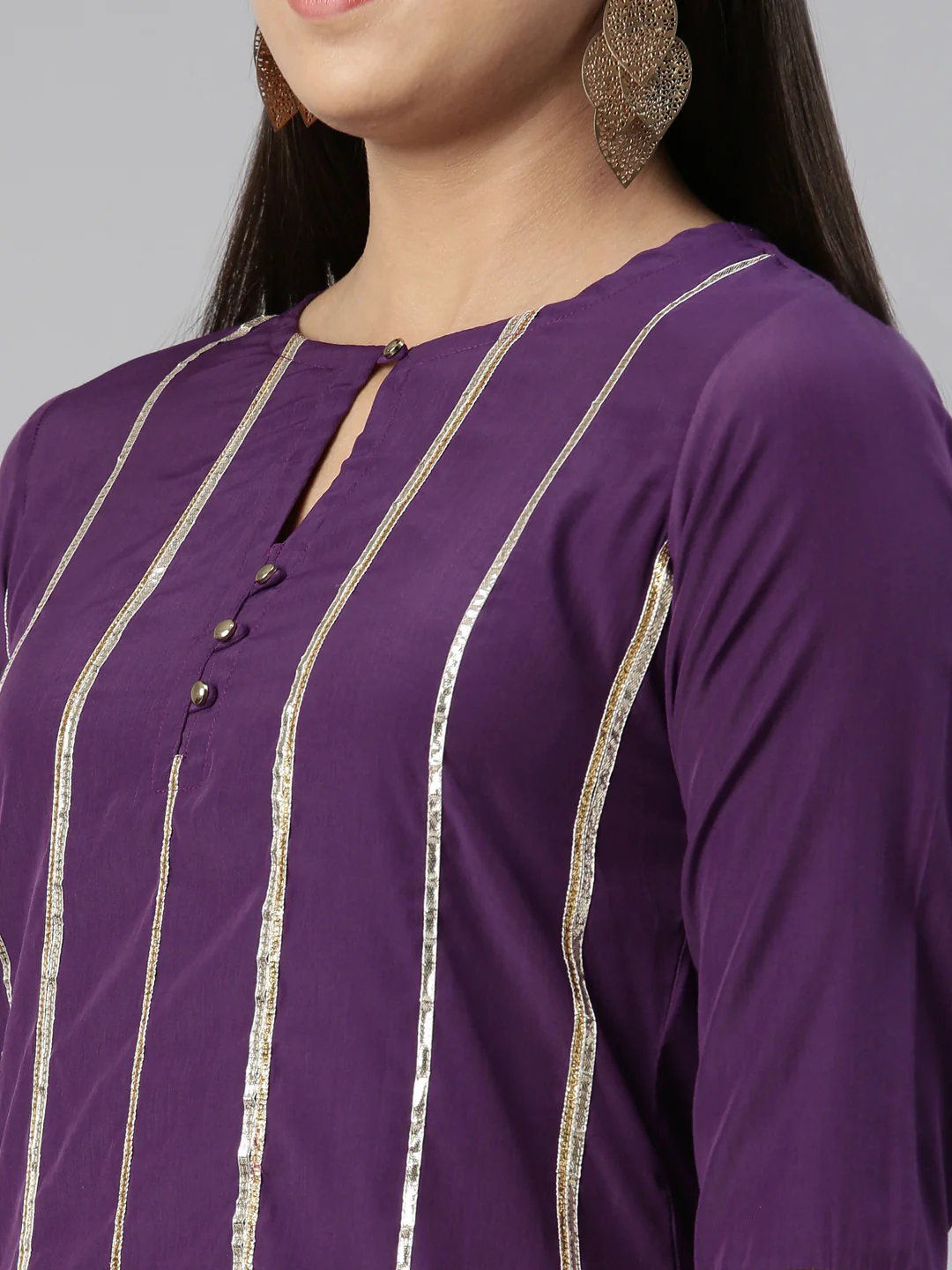 Neerus Purple Straight Straight Crepe Kurta - Image 4