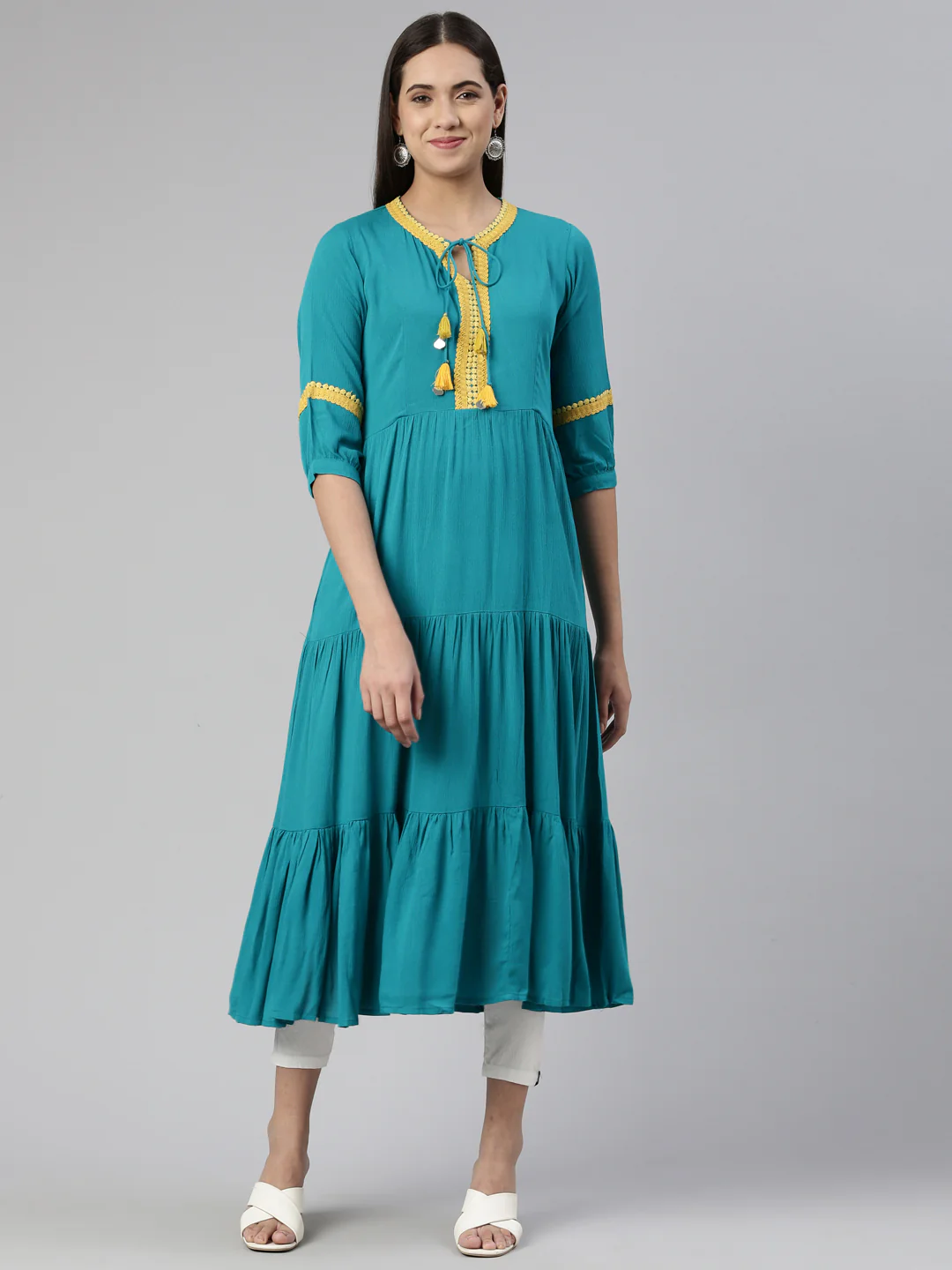 Neerus Rama Anarkali Straight Cotton Silk Kurta