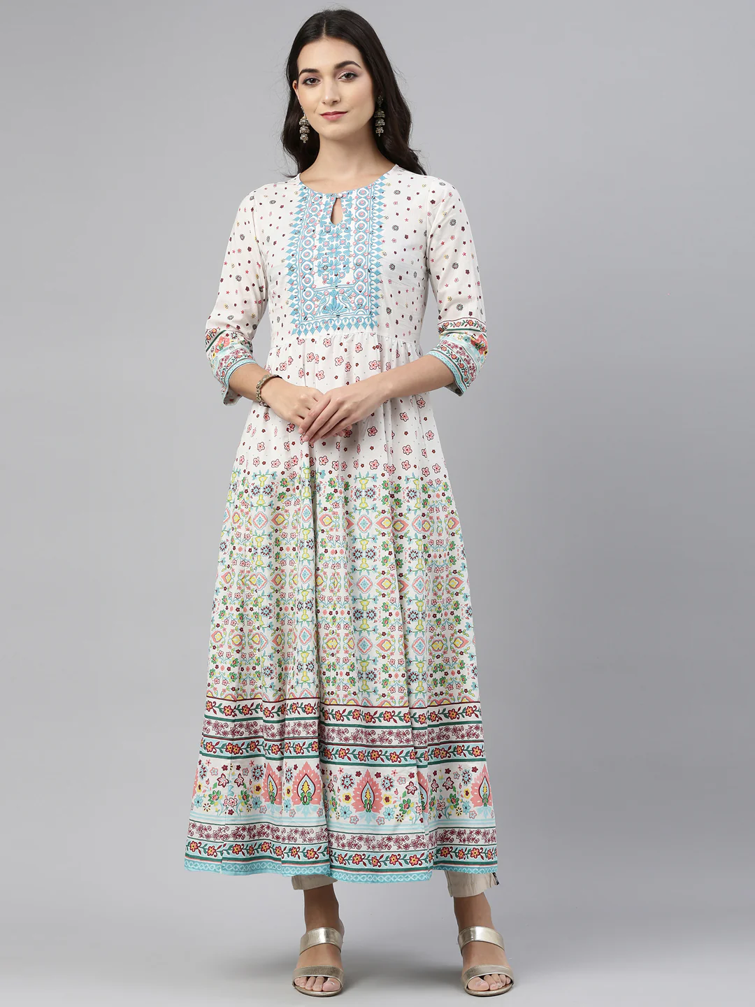 Neerus Rama Color Cotton Fabric Tunic