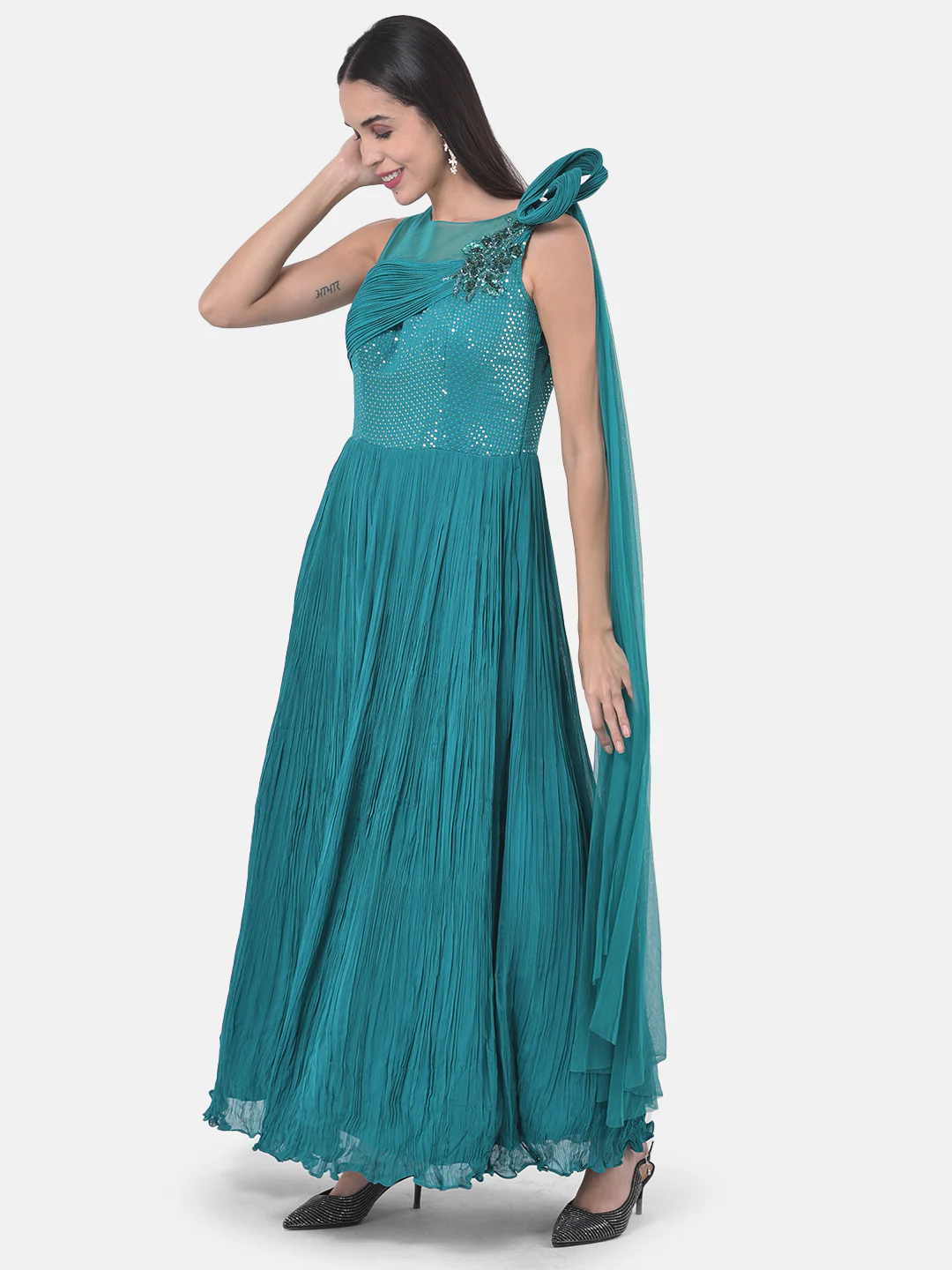 Neerus Rama Color Georgette Fabric Gown