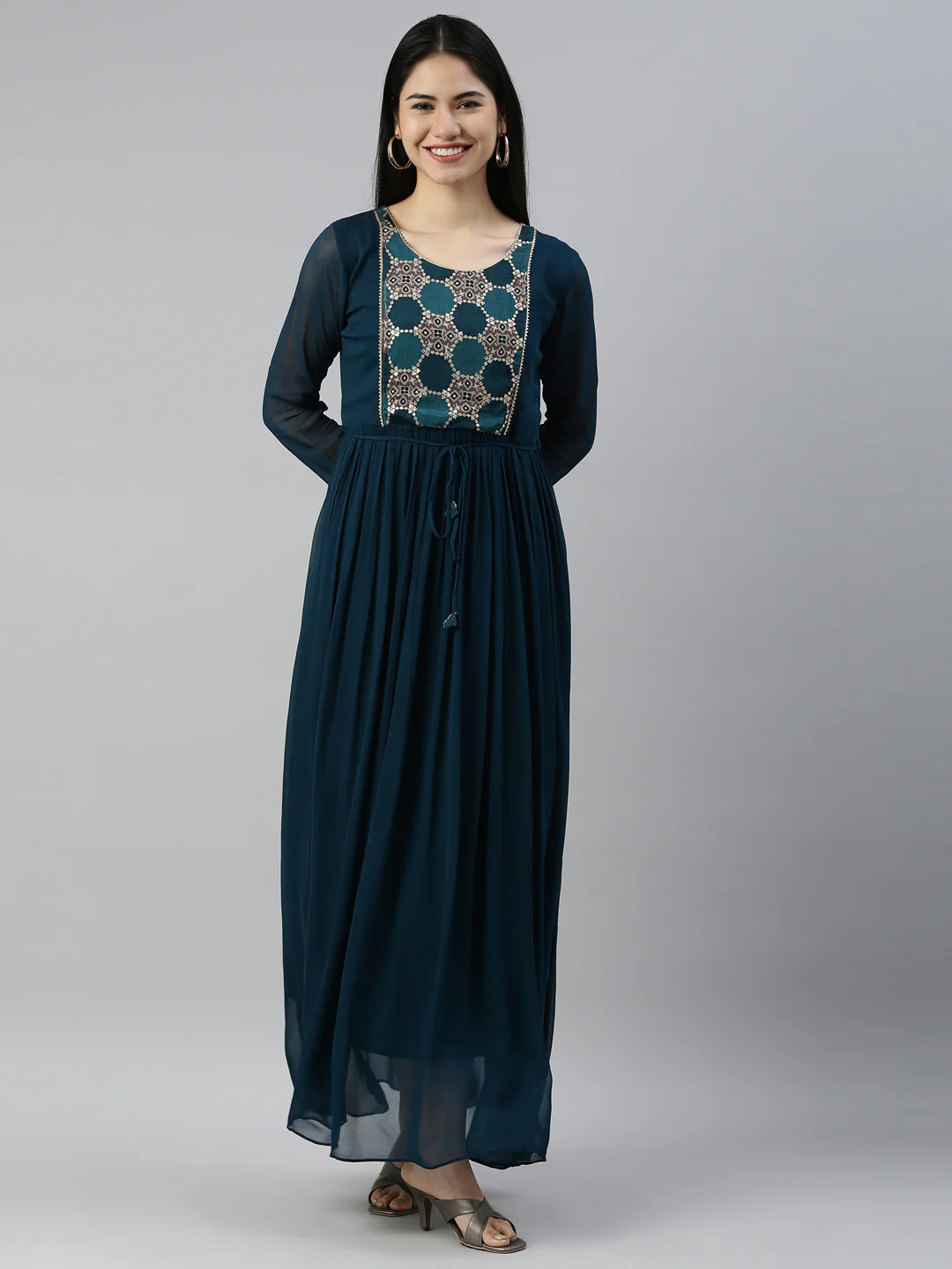 Neerus Rama Color Georgette Fabric Kurta