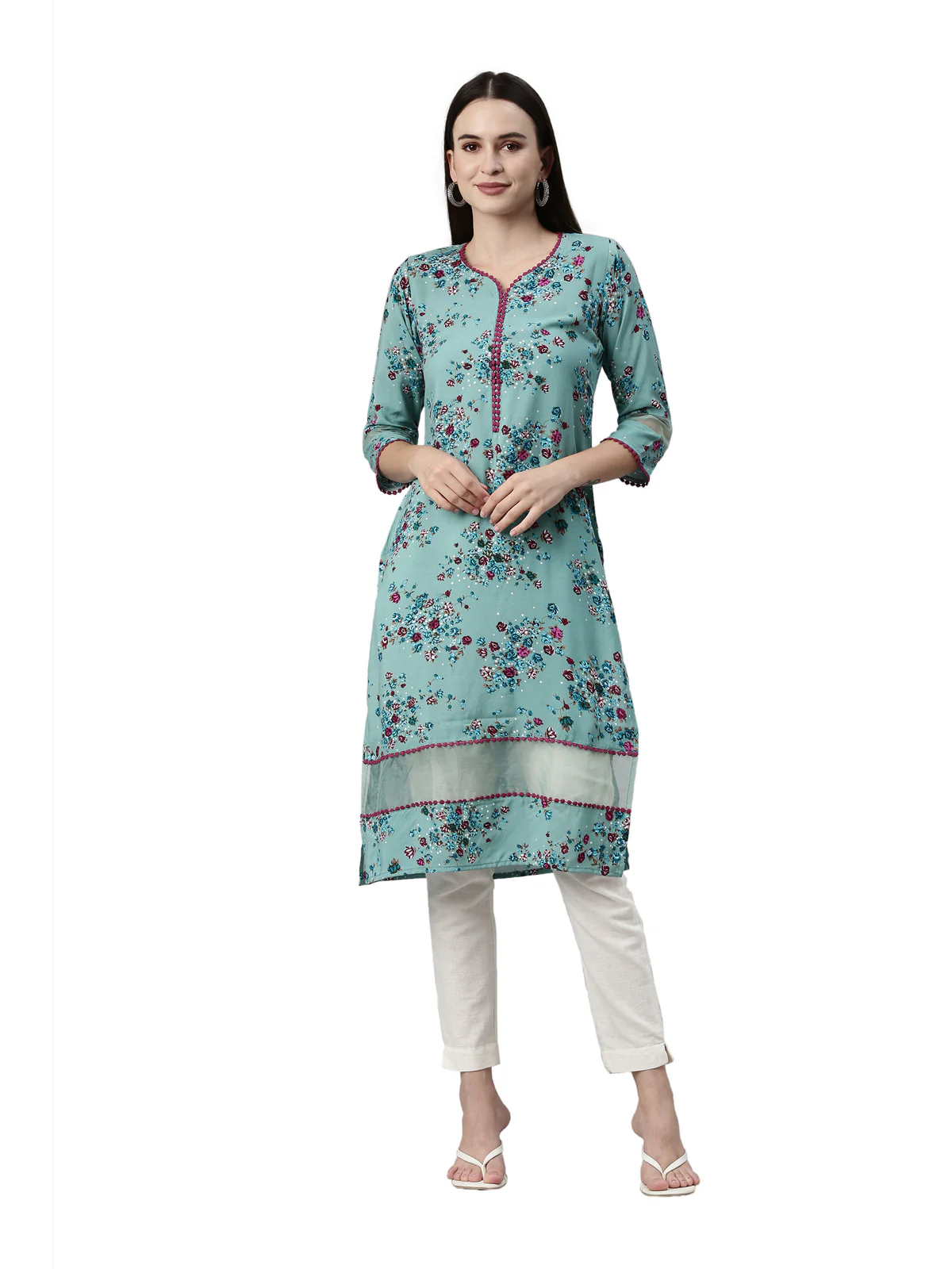 Neerus Rama Color Rayon Fabric Kurta