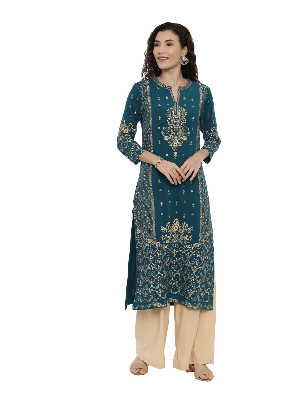 Neerus Rama Color Rayon Fabric Printed Kurta