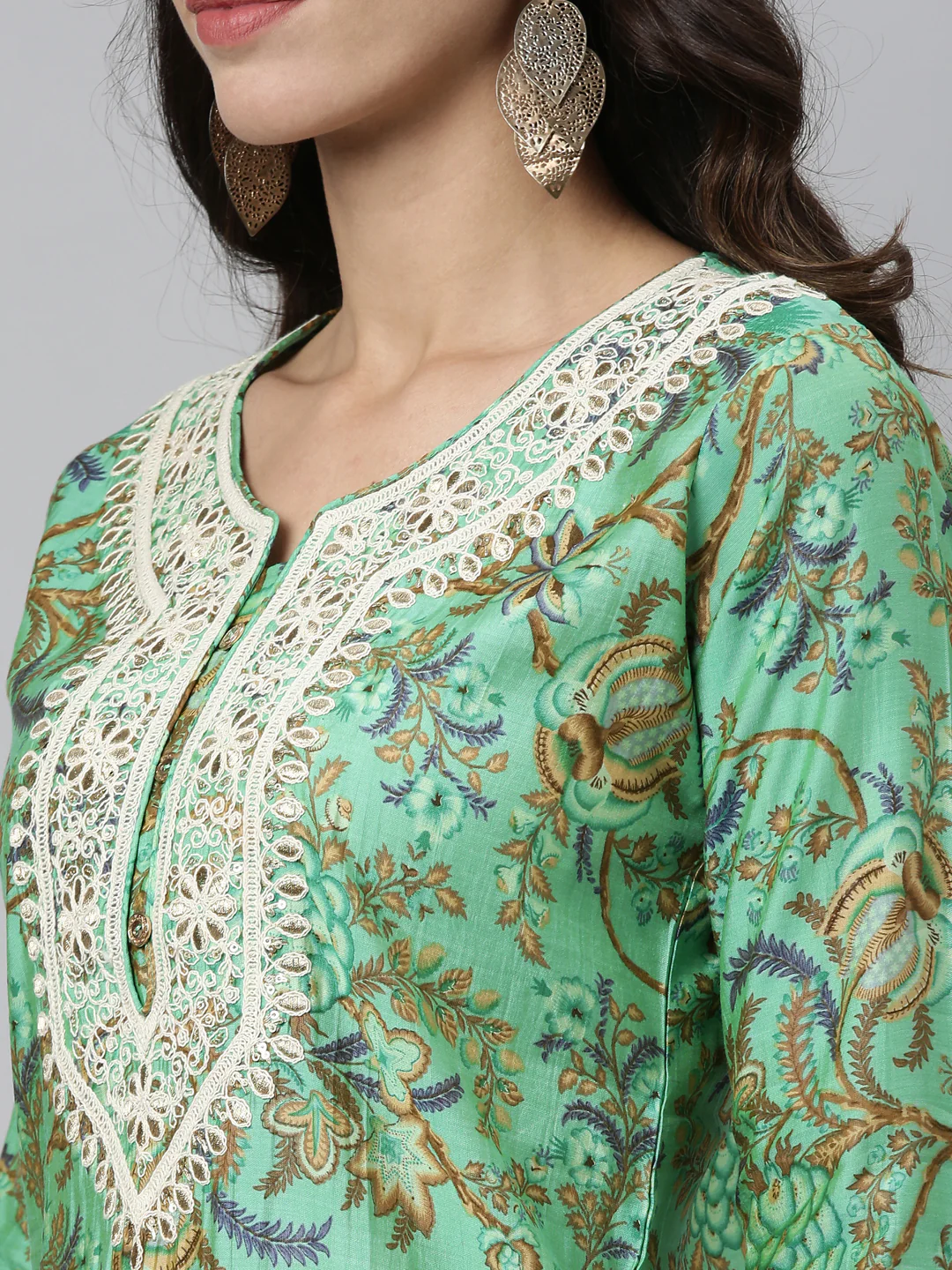 Neerus Rama Color Silk Fabric Kurta - Image 4