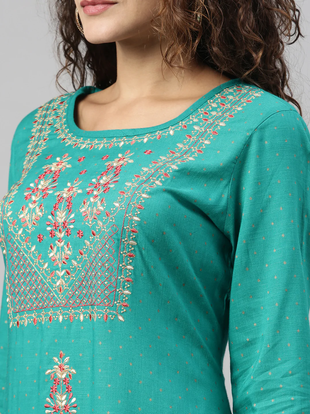 Neerus Rama Color Slub Rayon Fabric Kurta - Image 4
