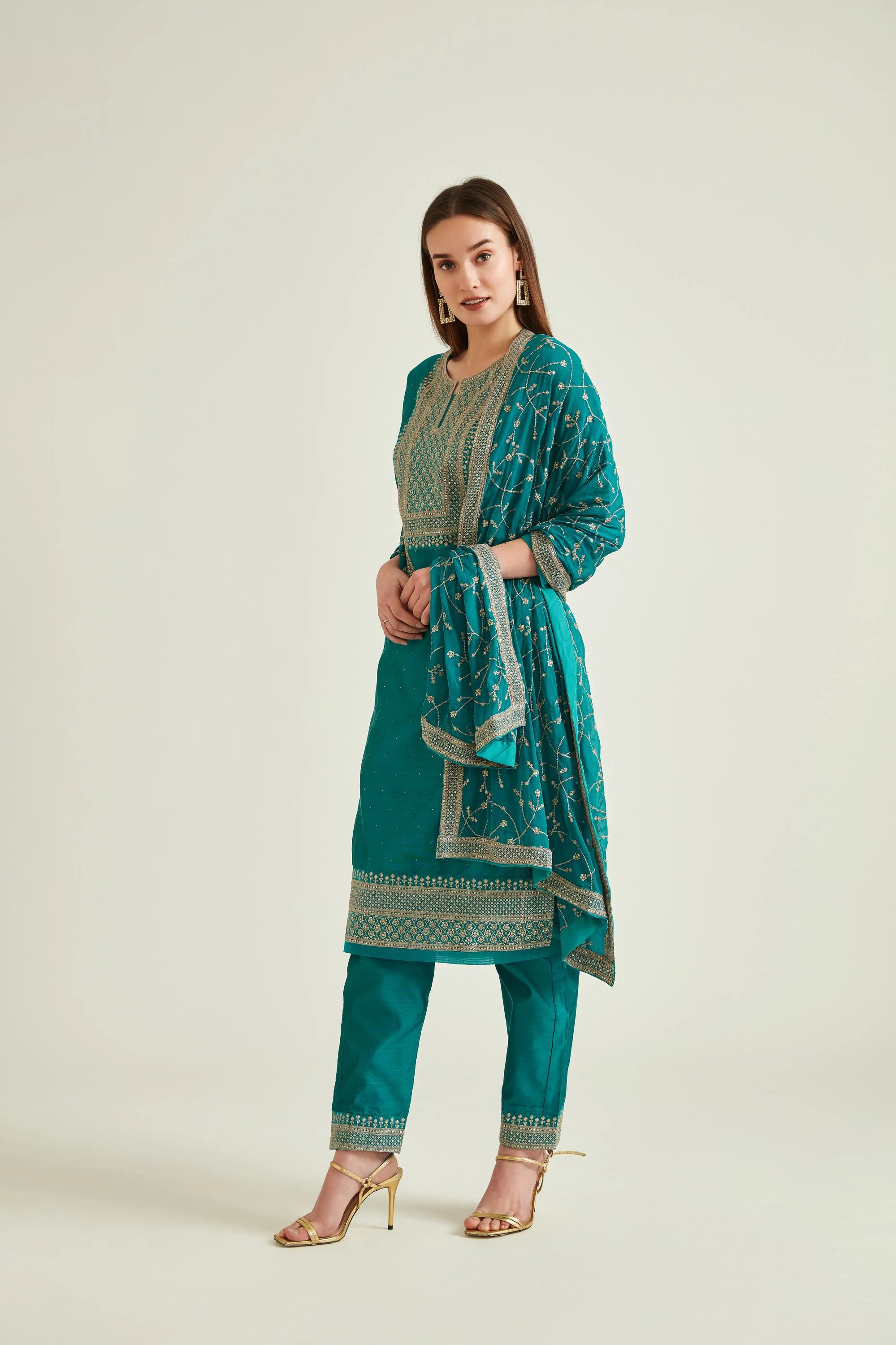 Neerus Rama Colour Chanderi Fabric Suit