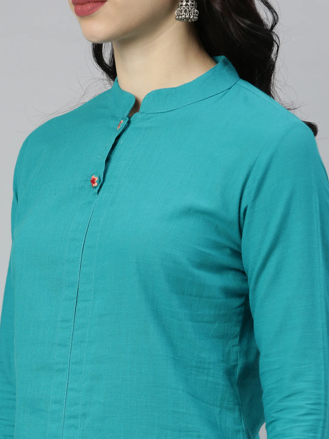 Neerus Rama Colour Slub Cotton Fabric Tunic Scarf - Image 2