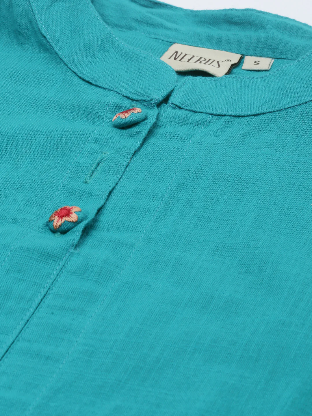 Neerus Rama Colour Slub Cotton Fabric Tunic Scarf - Image 3