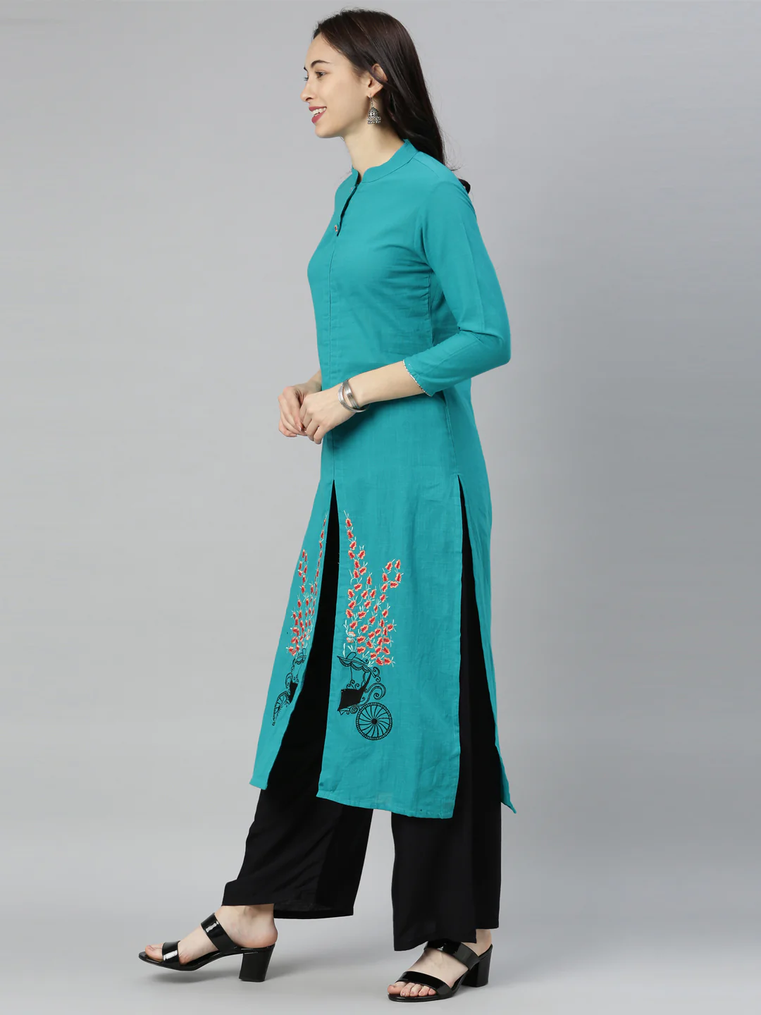 Neerus Rama Colour Slub Cotton Fabric Tunic Scarf - Image 5