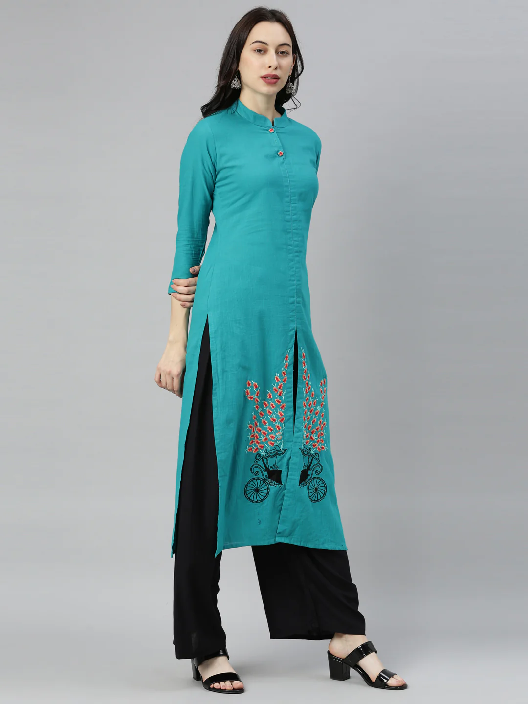 Neerus Rama Colour Slub Cotton Fabric Tunic Scarf - Image 6
