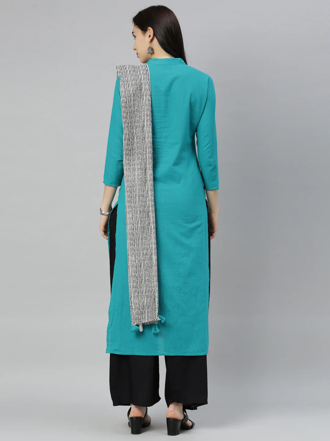 Neerus Rama Colour Slub Cotton Fabric Tunic Scarf - Image 7