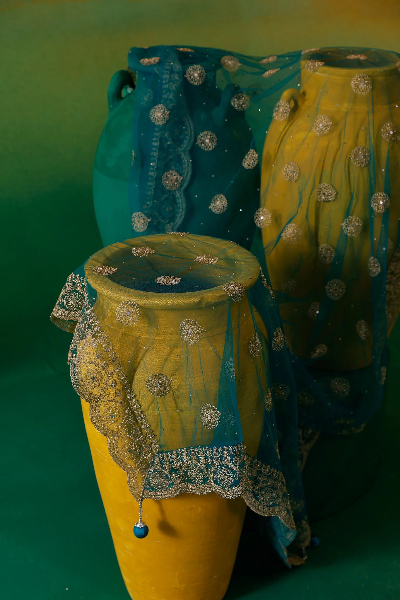 Neerus Rama Embroidery work Nett Fabric Ghagra Set - Image 21