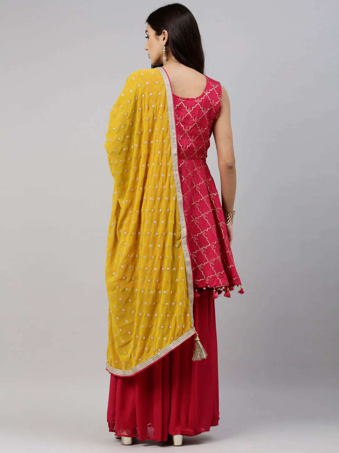 Neerus Rani Color Banaras Fabric Suit-Short Anarkali - Image 5