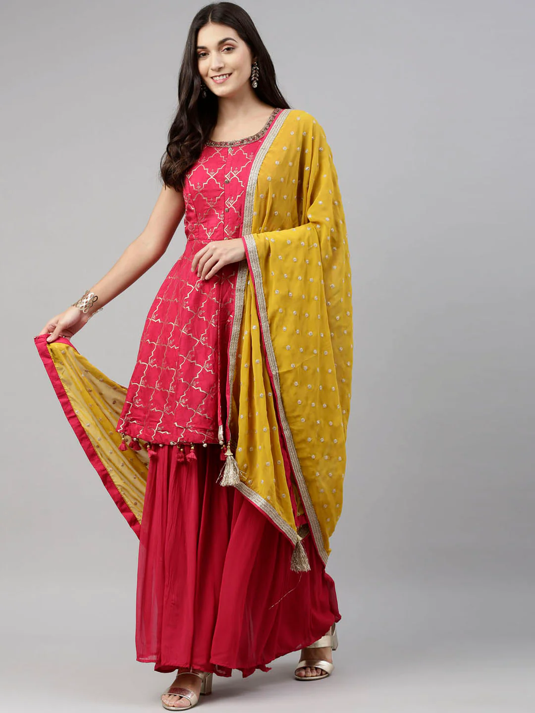 Neerus Rani Color Banaras Fabric Suit-Short Anarkali - Image 6