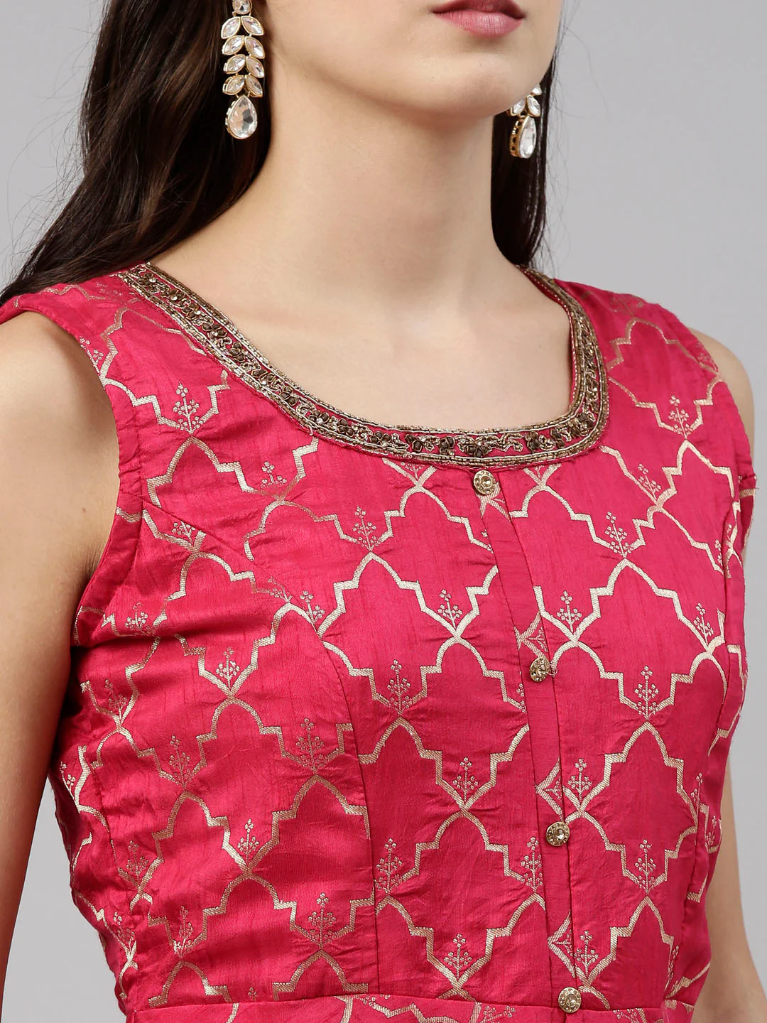 Neerus Rani Color Banaras Fabric Suit-Short Anarkali - Image 9
