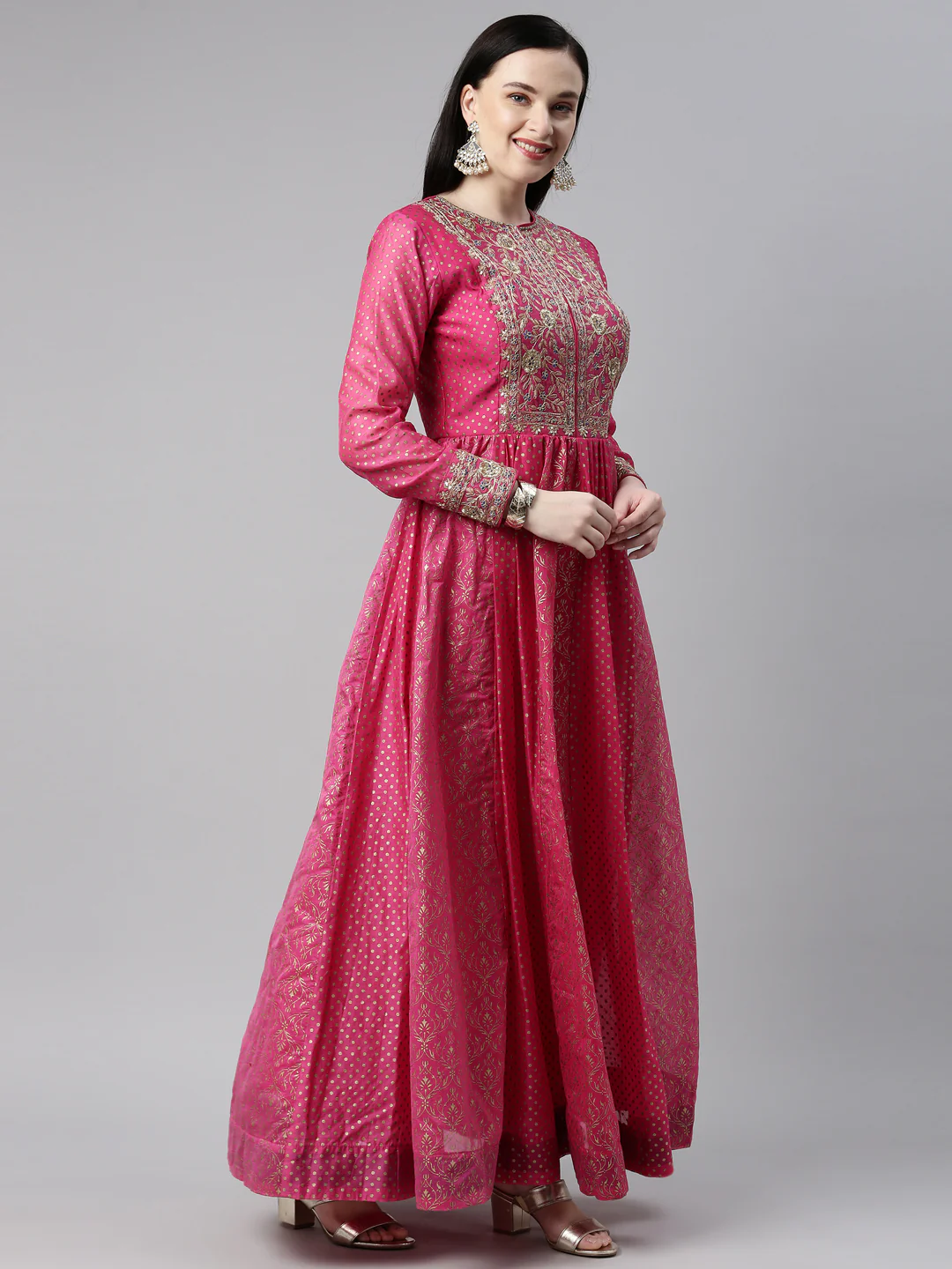 Neerus Rani Color Chanderi Fabric Kurta Set - Image 9