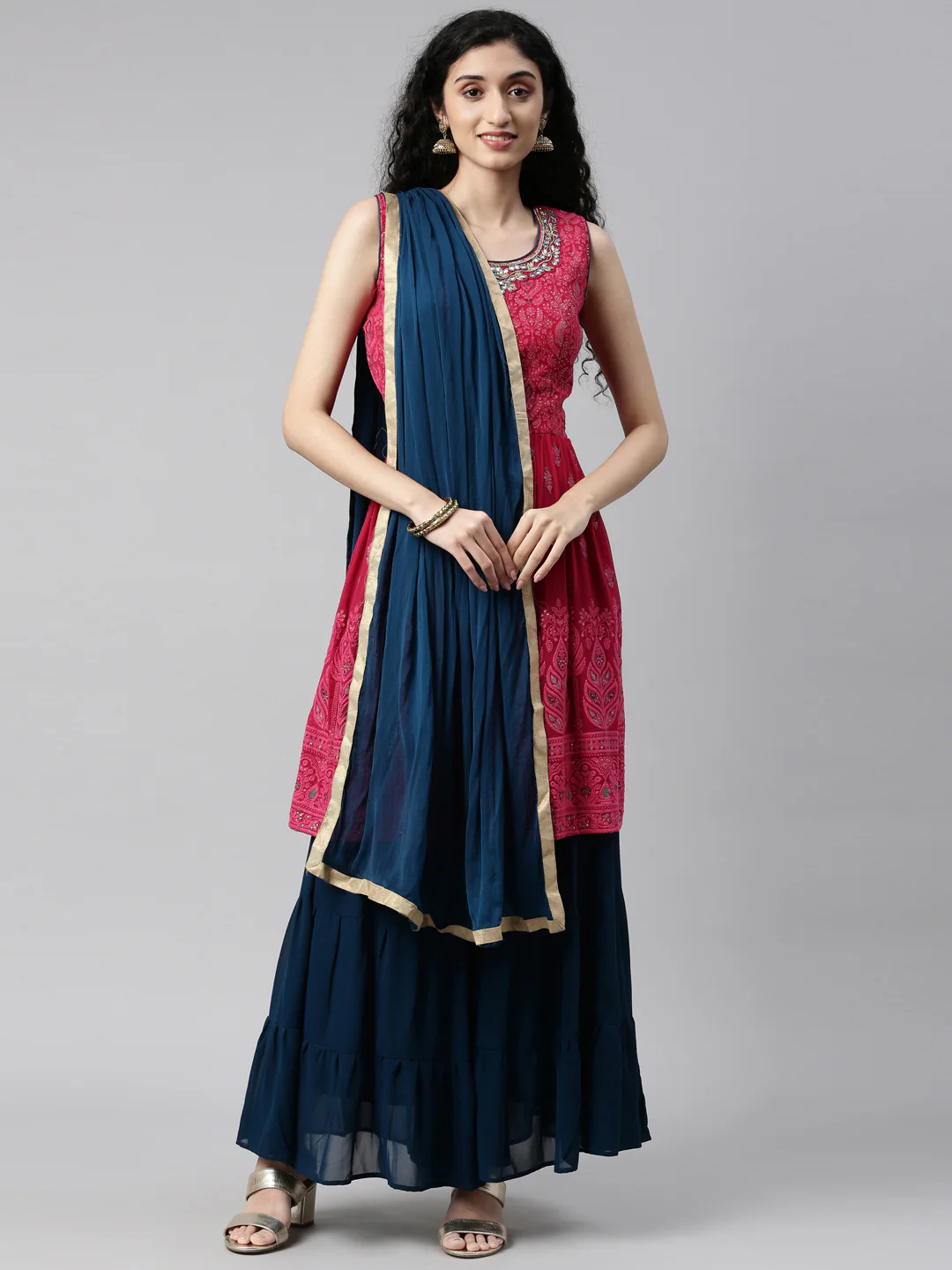 Neerus Rani Color Georgette Fabric Kurta Set