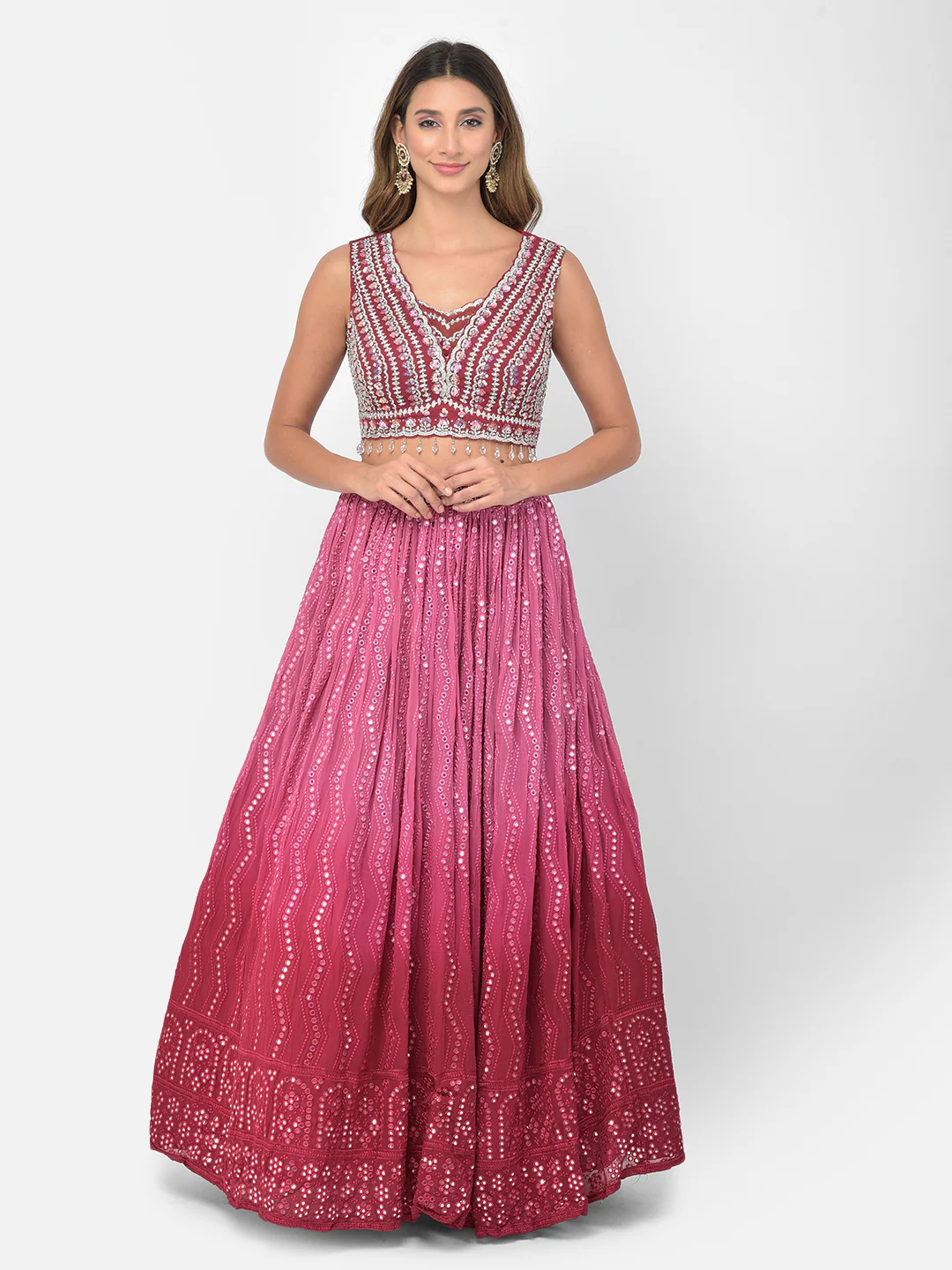 Neerus Rani Color Georgette Fabric Lehenga Choli