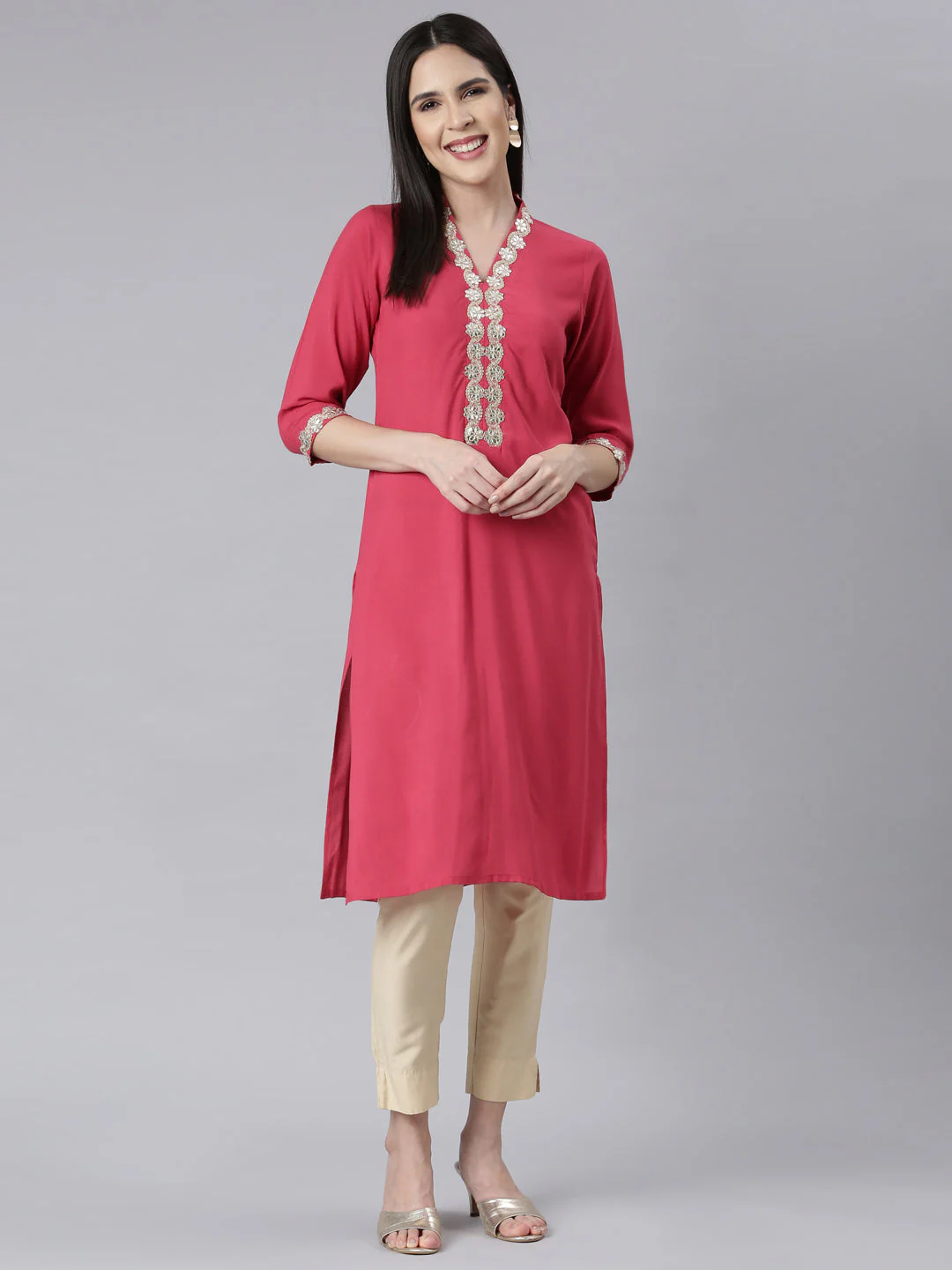 Neerus Rani Panelled Straight Embellished Kurta - Image 4