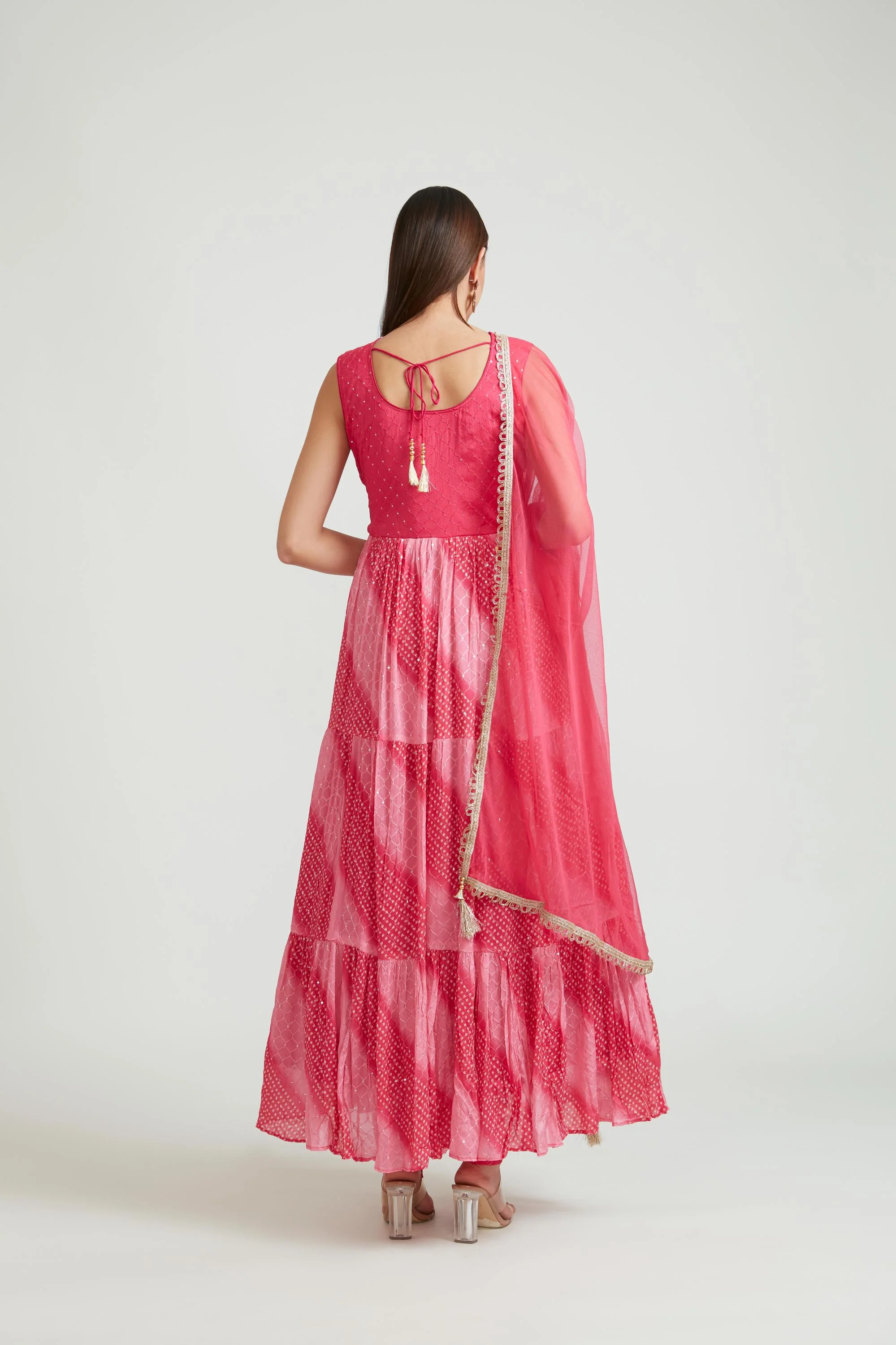 Neerus Rani Pink Color Chiffon Fabric Anarkali Suit Set - Image 2