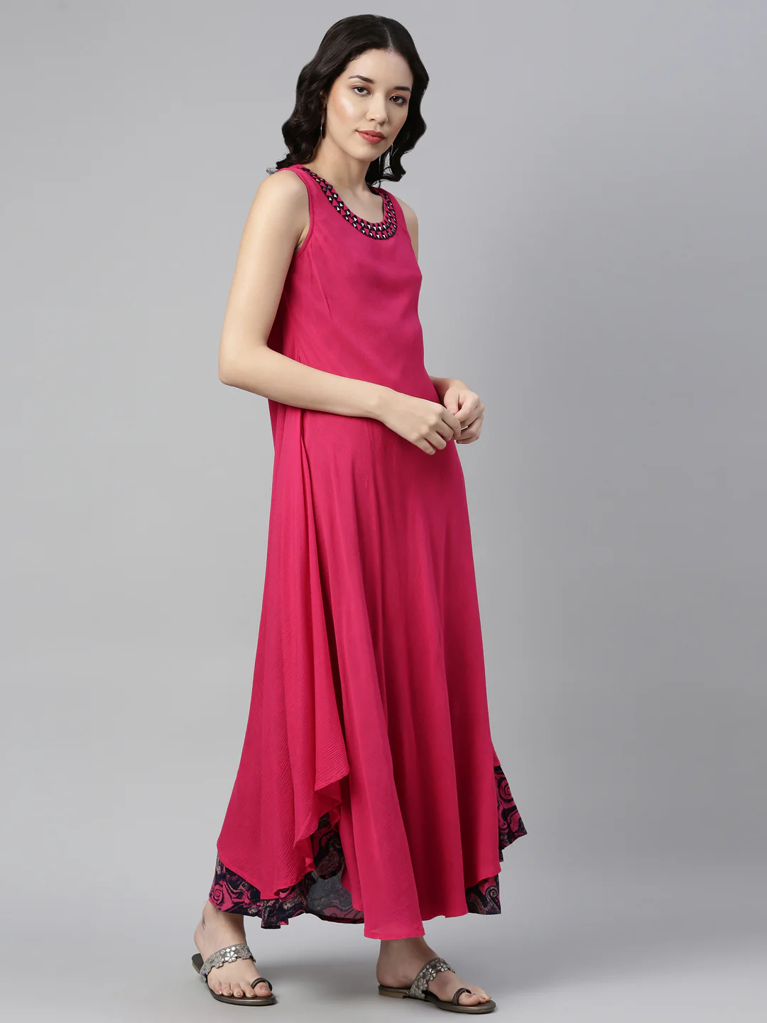 Neerus Rani Pink Color Chiffon Fabric Kurta