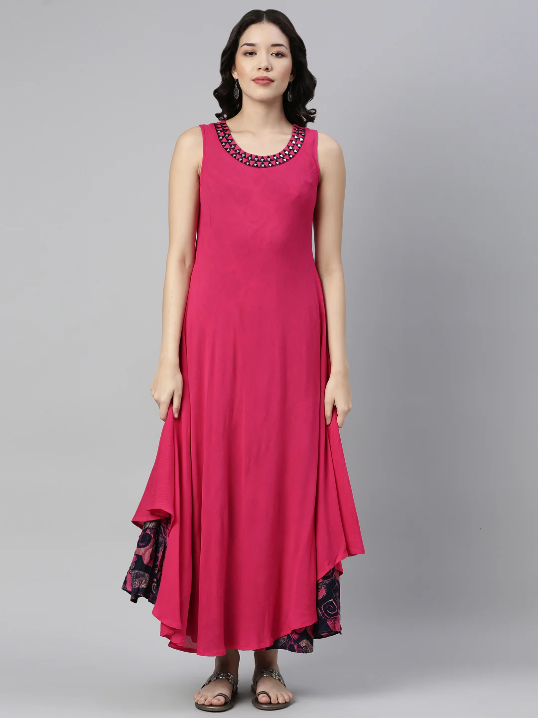 Neerus Rani Pink Color Chiffon Fabric Kurta - Image 6