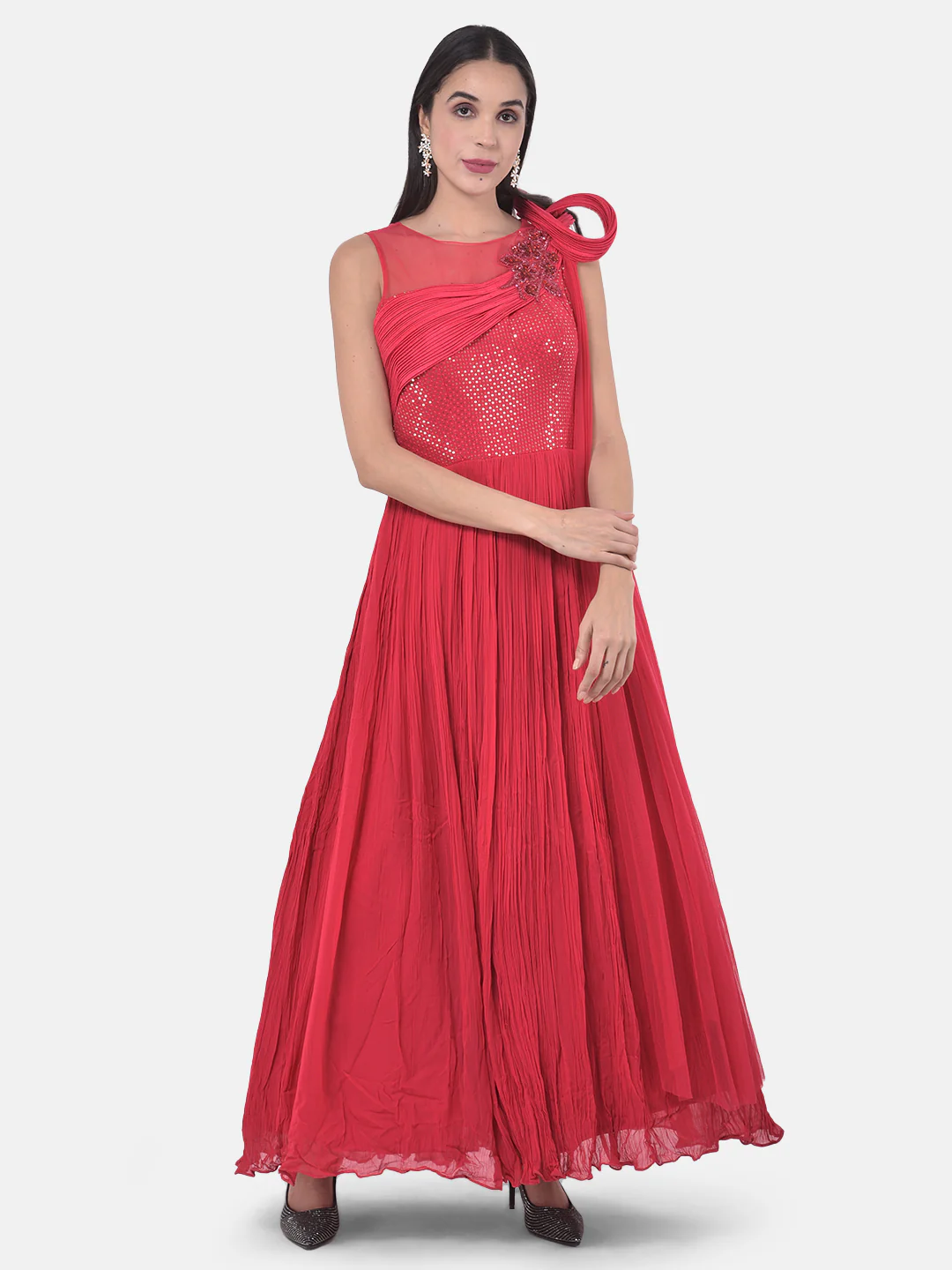 Neerus Rani Pink Color Georgette Fabric Gown - Image 3