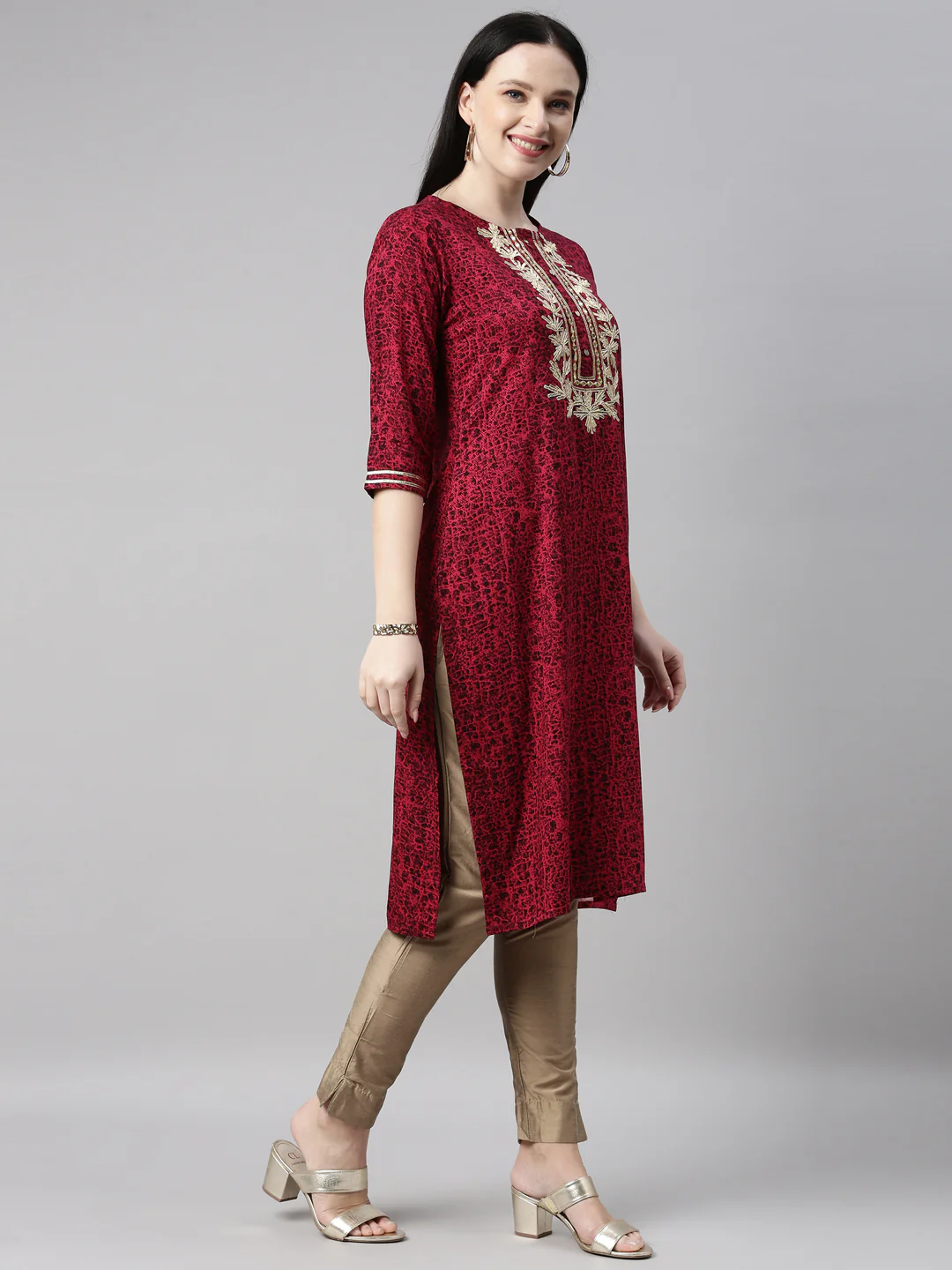 Neerus Rani Pink Color Printed Fabric Kurta - Image 3