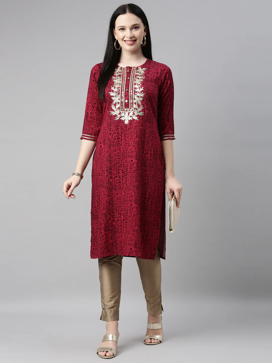 Neerus Rani Pink Color Printed Fabric Kurta - Image 5