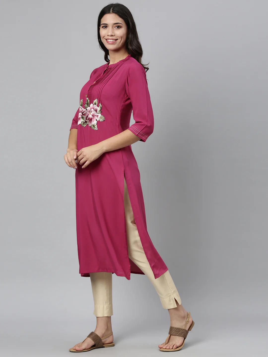 Neerus Rani Pink Color Rayon Fabric Kurta - Image 5