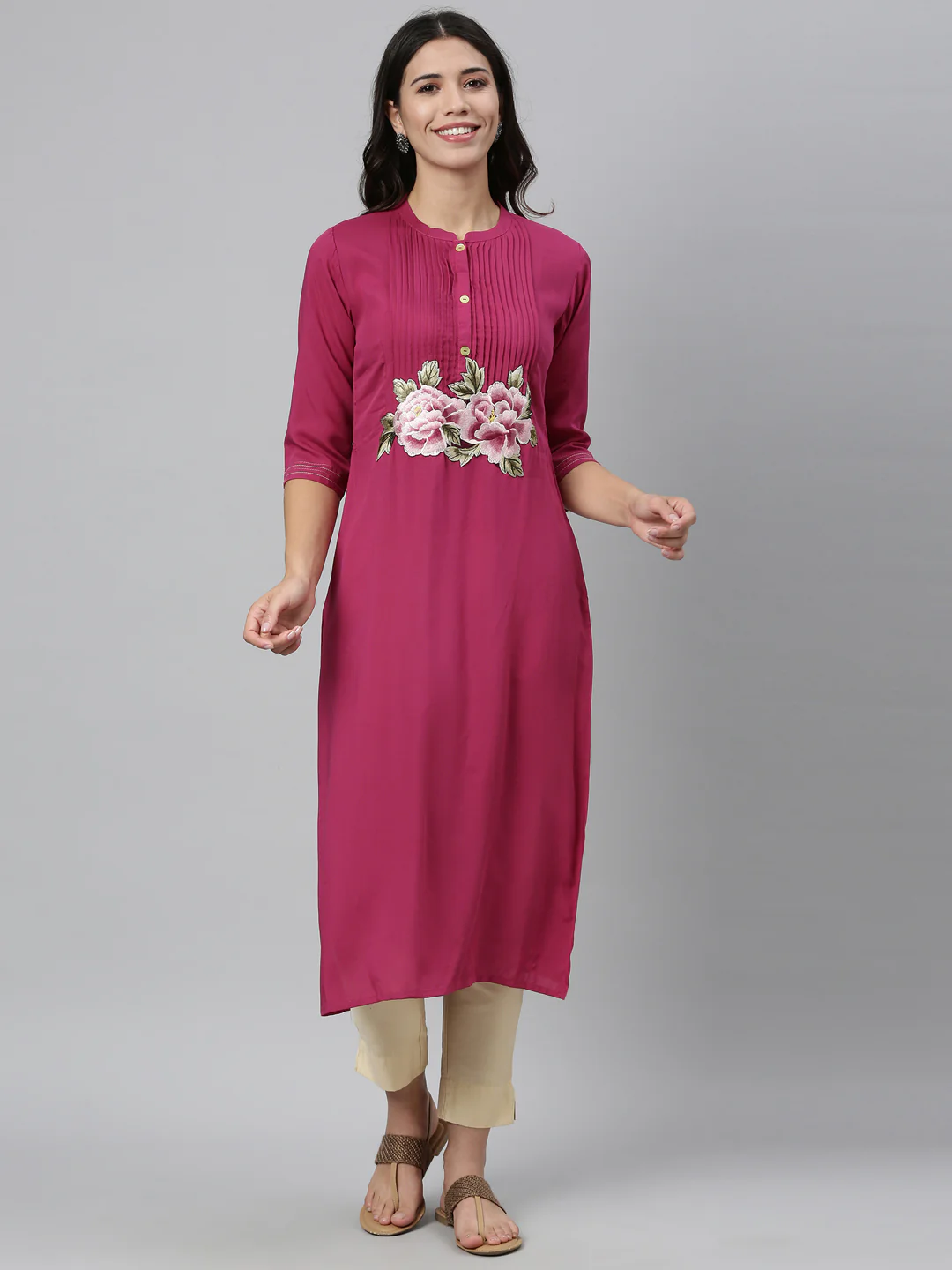 Neerus Rani Pink Color Rayon Fabric Kurta - Image 8