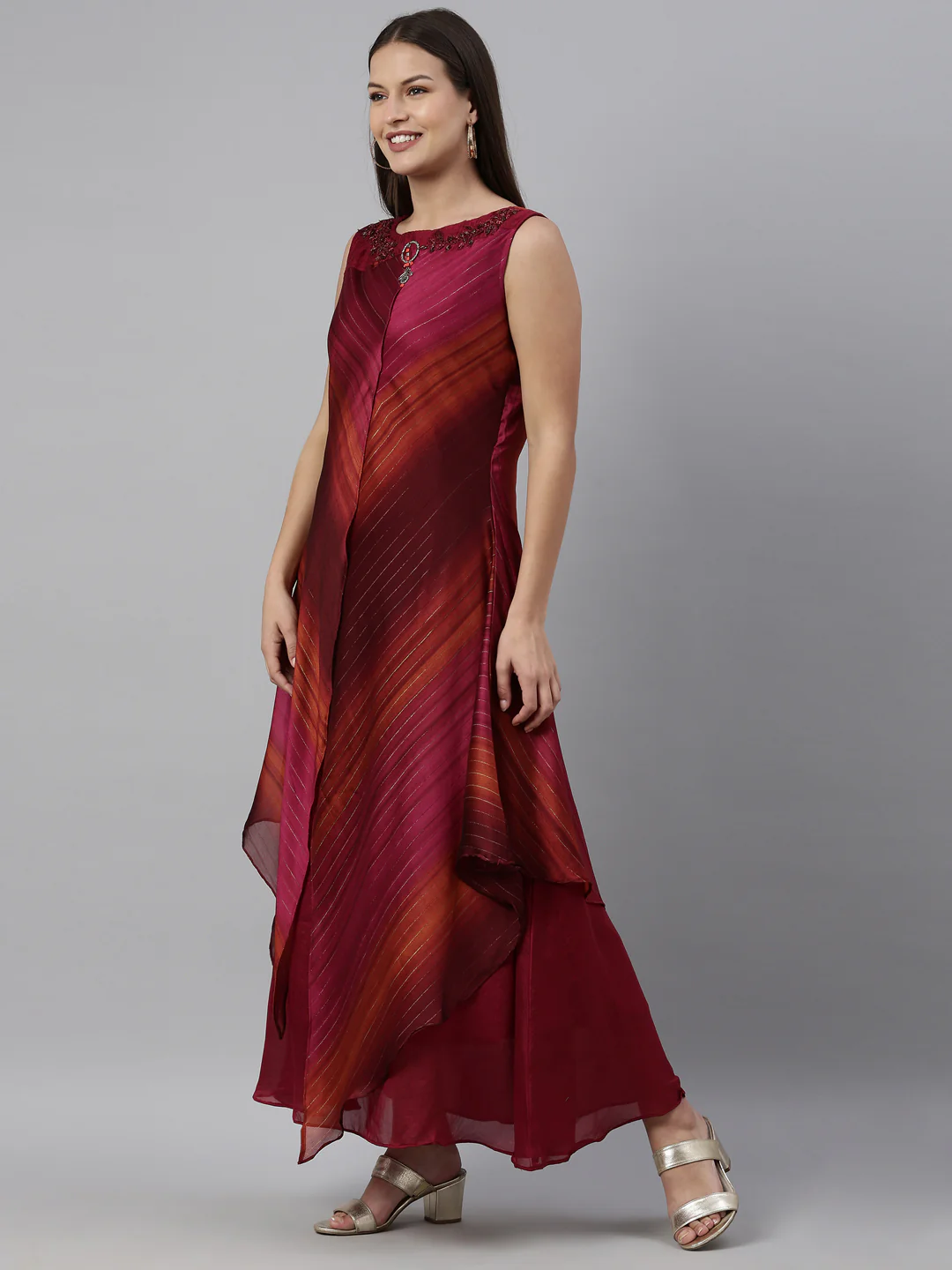 Neerus Rani Pink Color Silk Fabric Kurta - Image 3