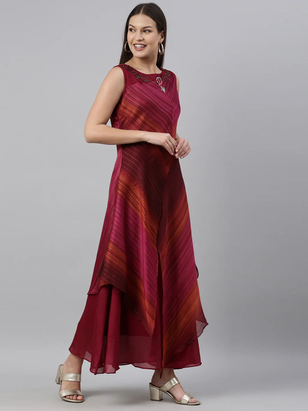Neerus Rani Pink Color Silk Fabric Kurta - Image 4