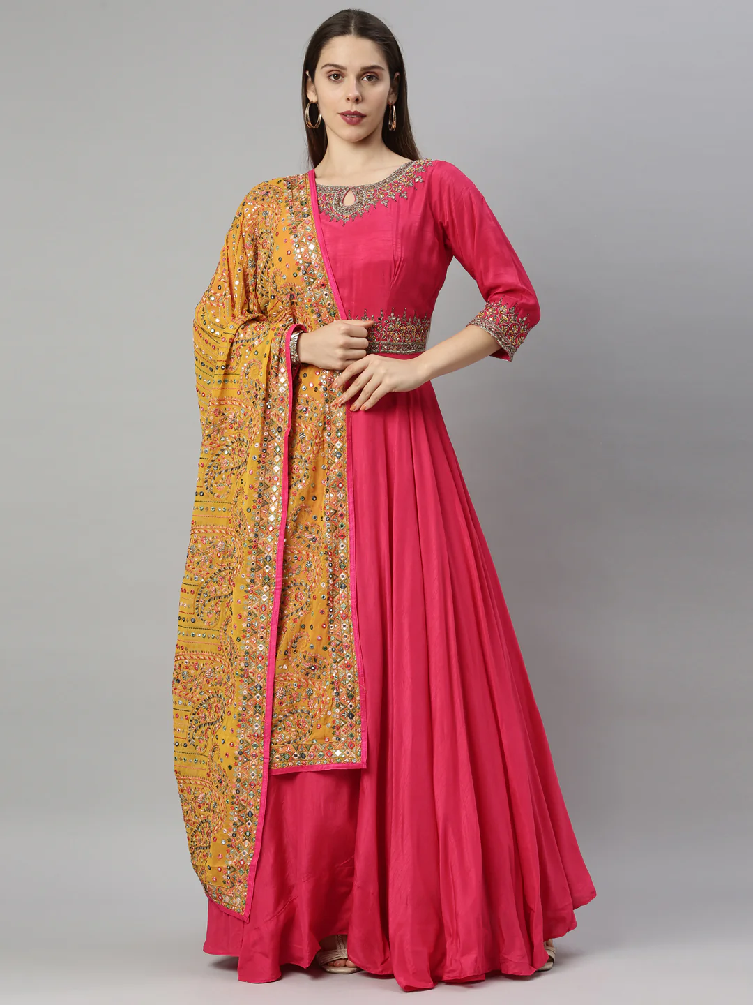 Neerus Rani Pink Color Silk Fabric Suit-Anarkali