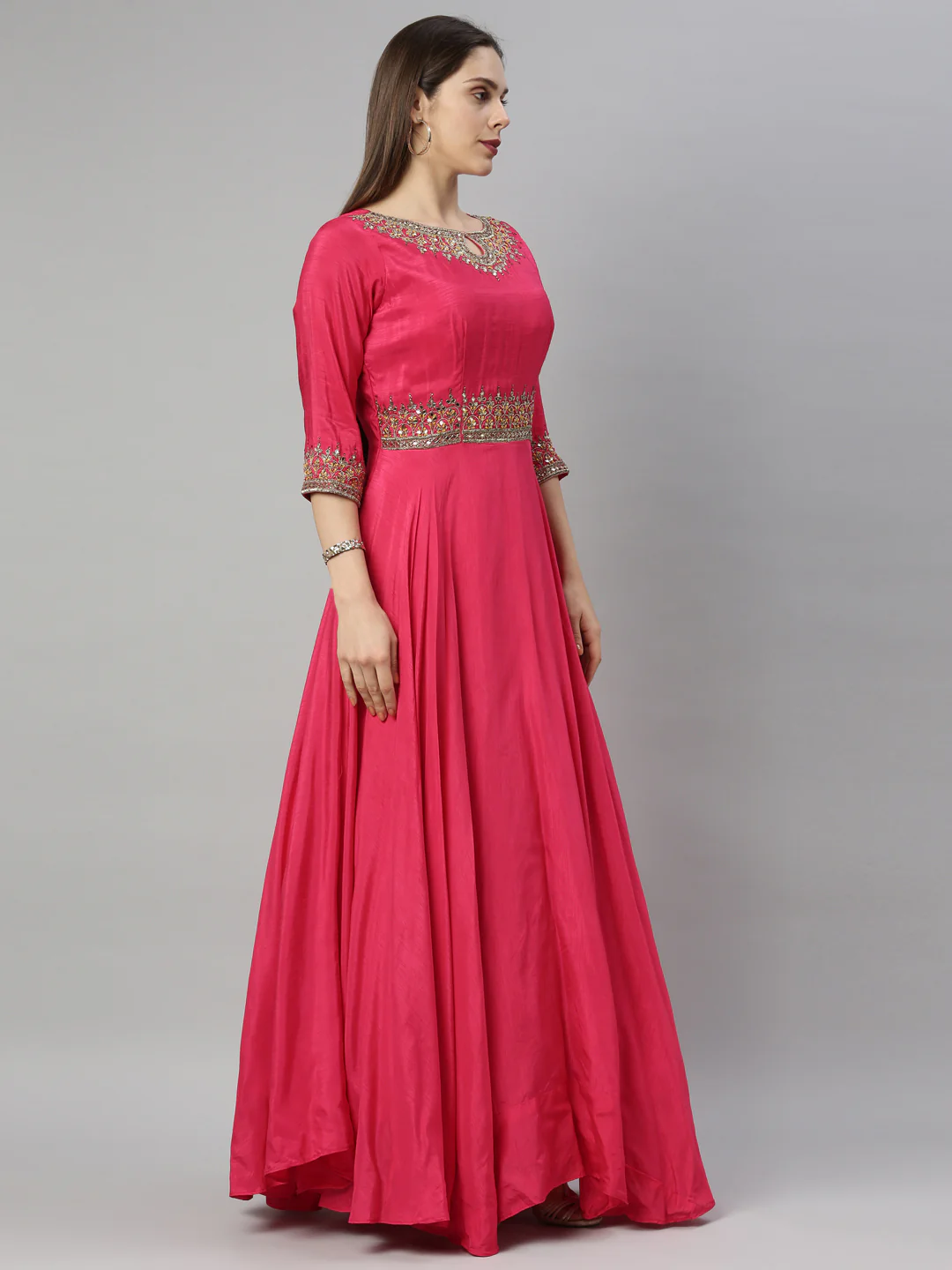 Neerus Rani Pink Color Silk Fabric Suit-Anarkali - Image 6