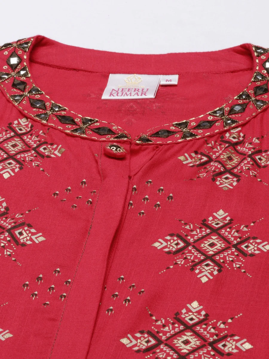 Neerus Rani Pink Color Slub Riyon Fabric Tunic - Image 3